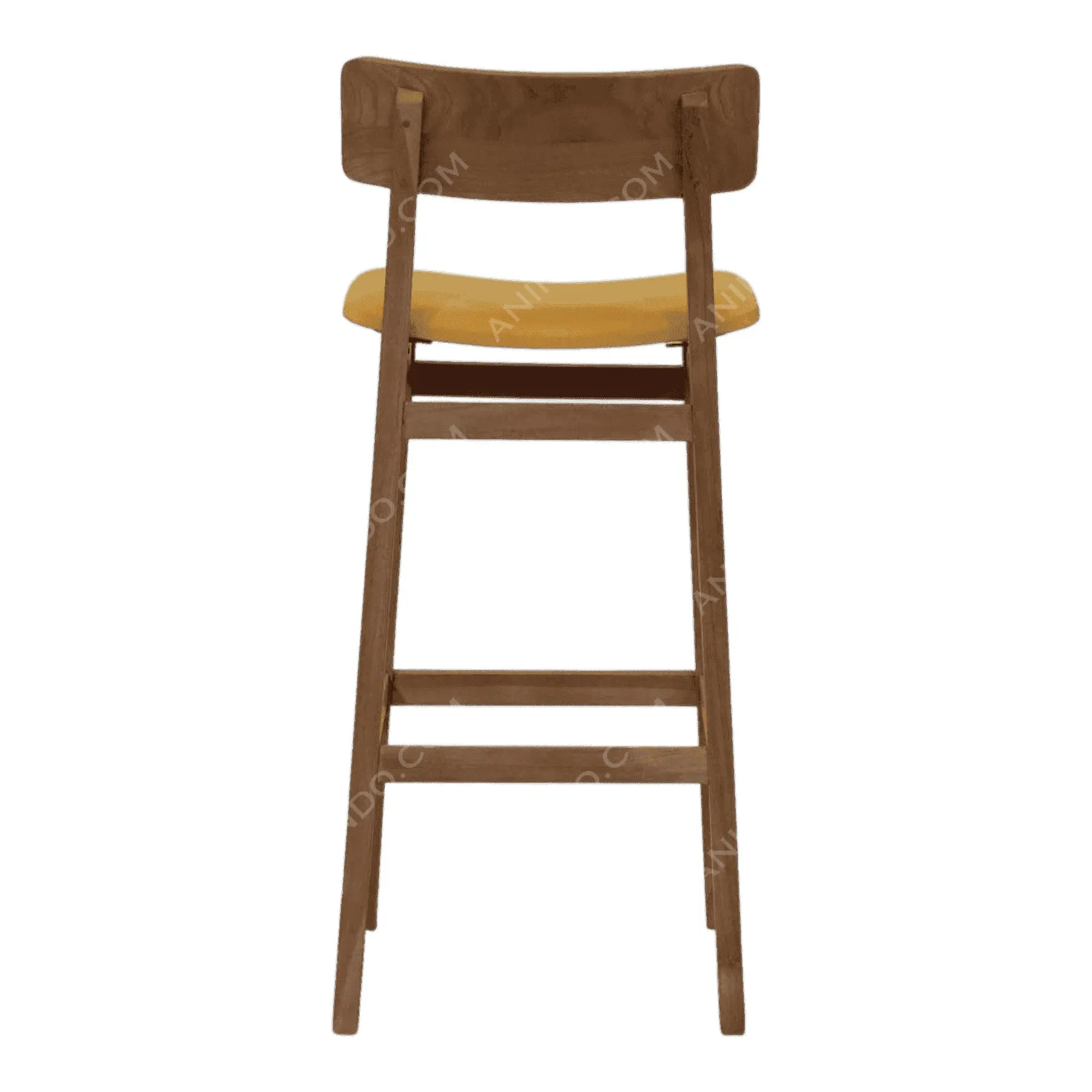 Wooden bar stool with yellow cushioned seat