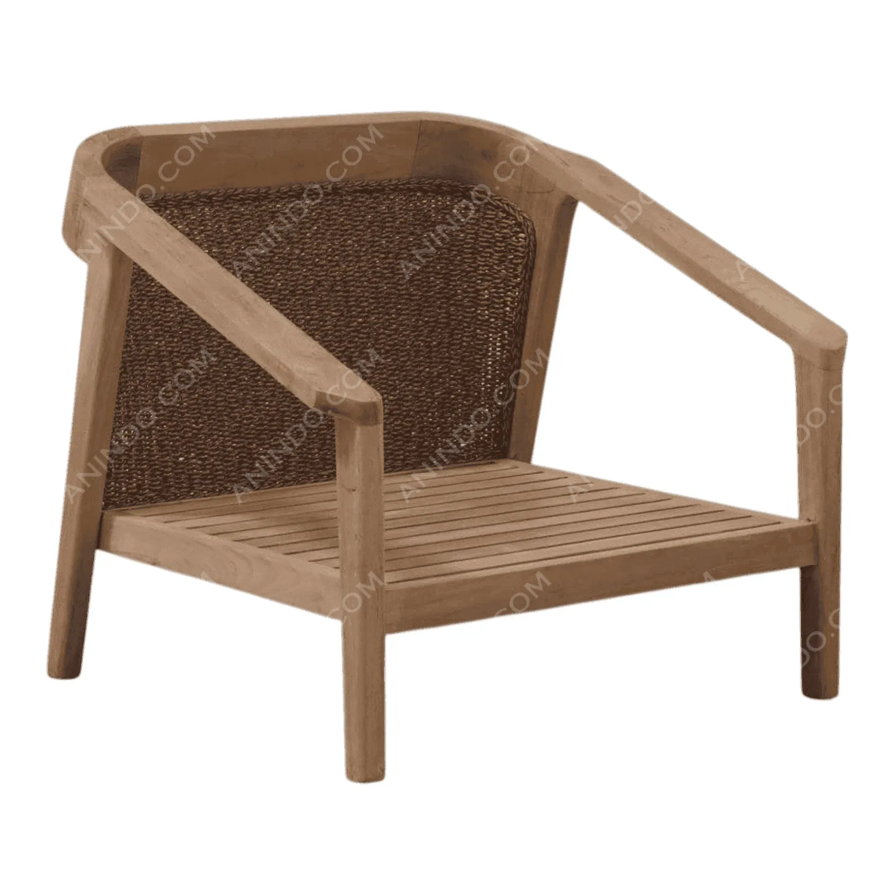 Modern wooden armchair with woven backrest