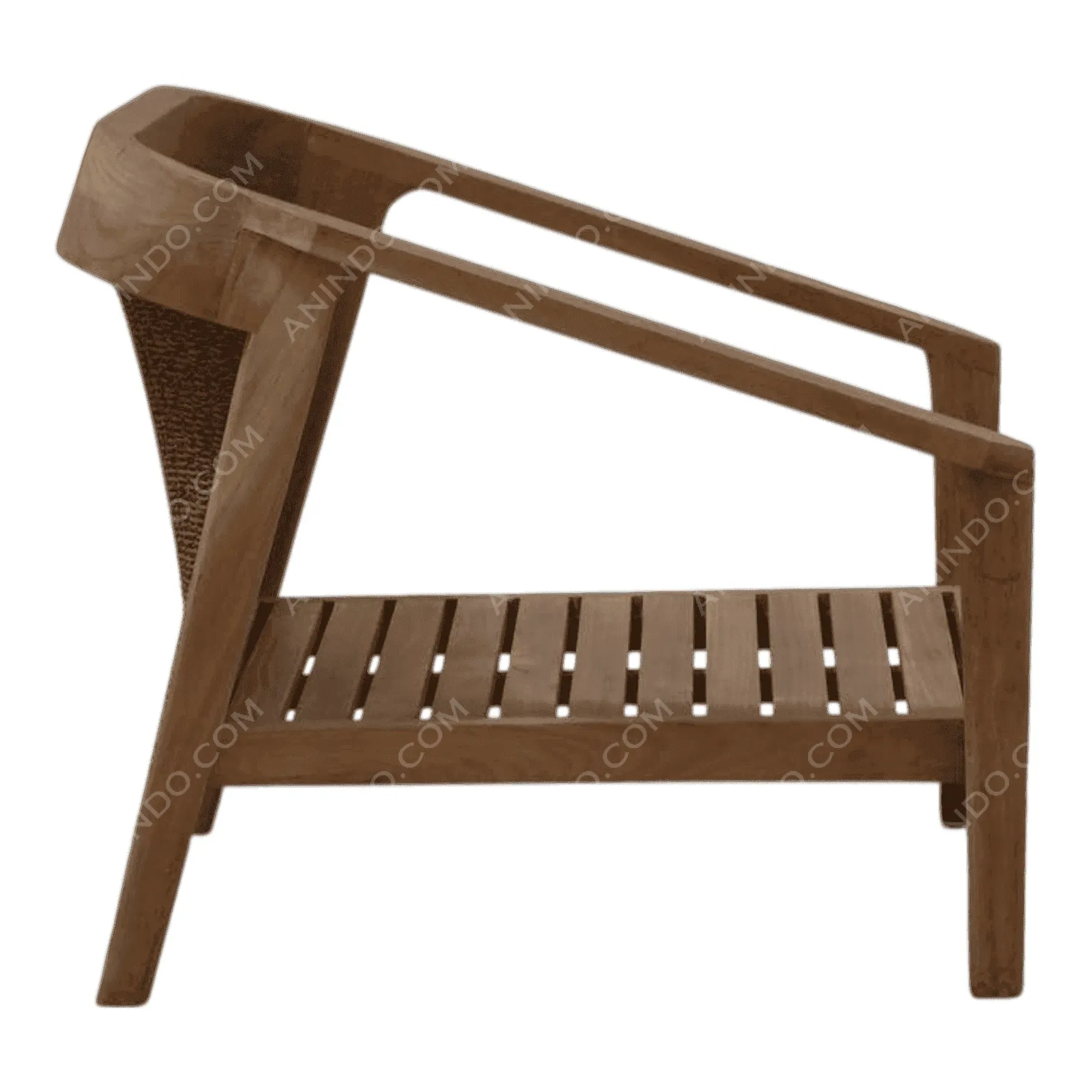 Modern wooden armchair with slatted seat design