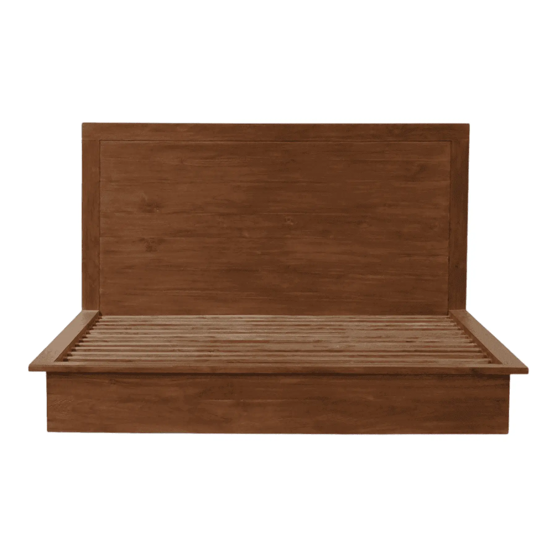 Modern wooden platform bed frame with headboard