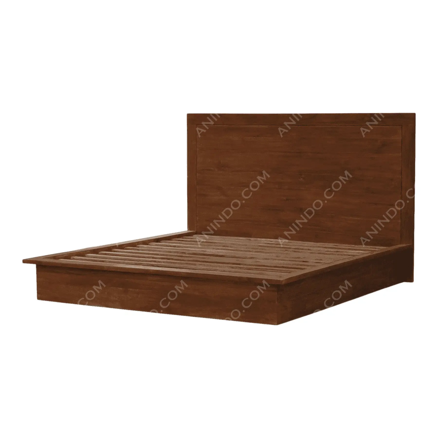 Modern wooden platform bed frame with headboard