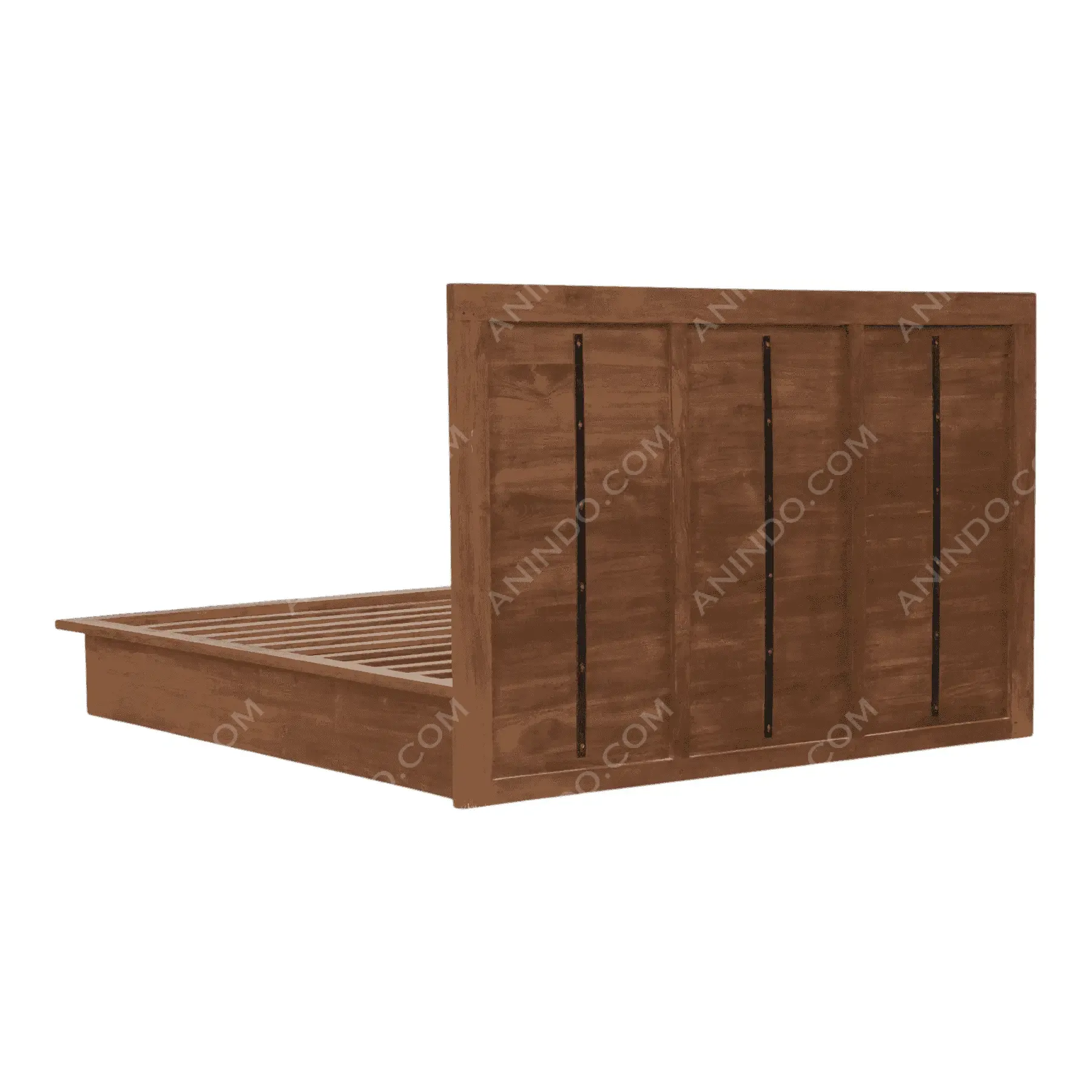 Modern wooden bed frame with tall headboard