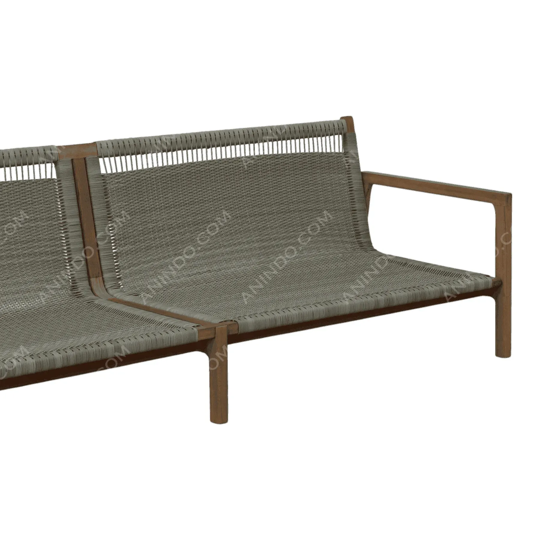 Modern outdoor wooden loveseat with woven seat