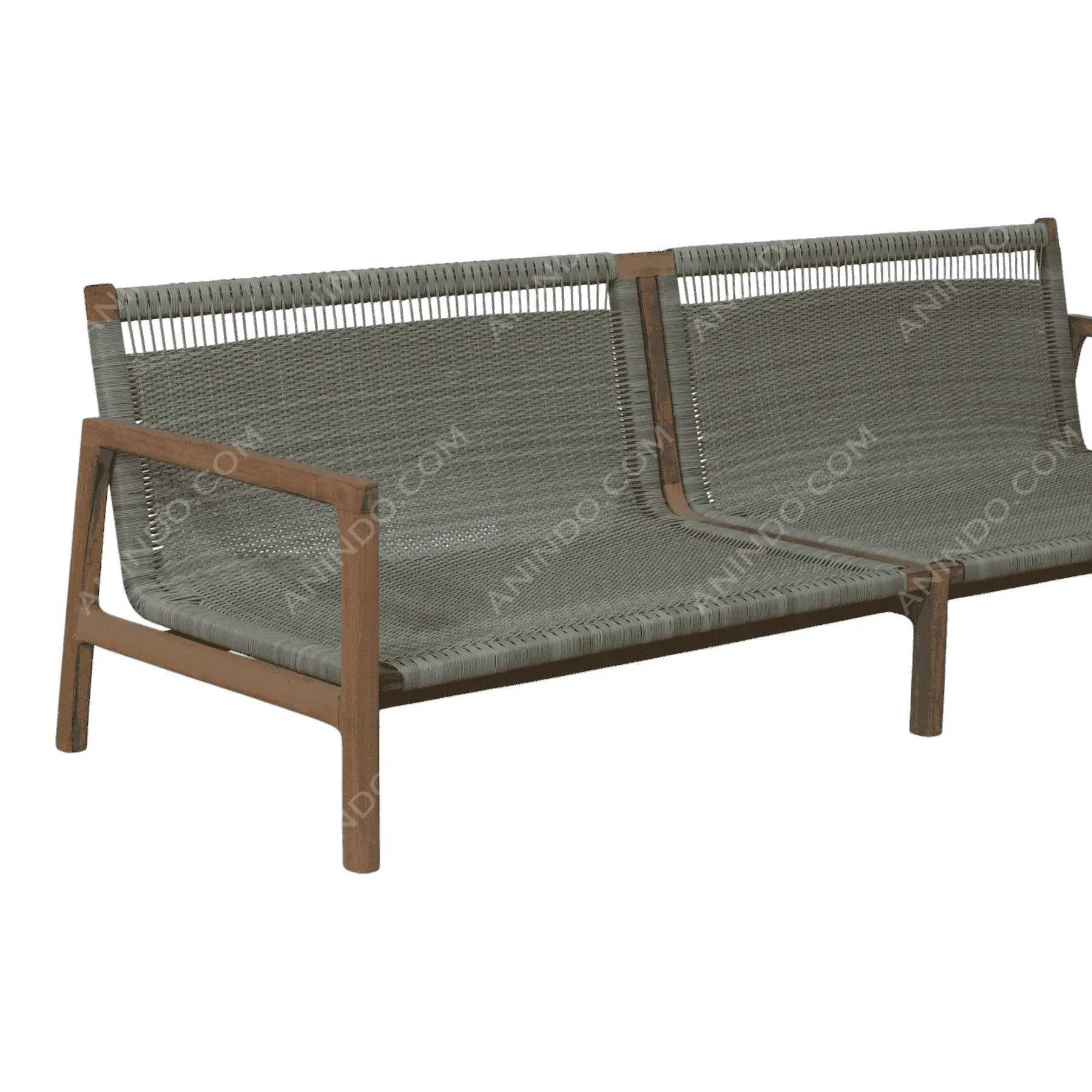 Modern outdoor woven rope bench with wooden frame