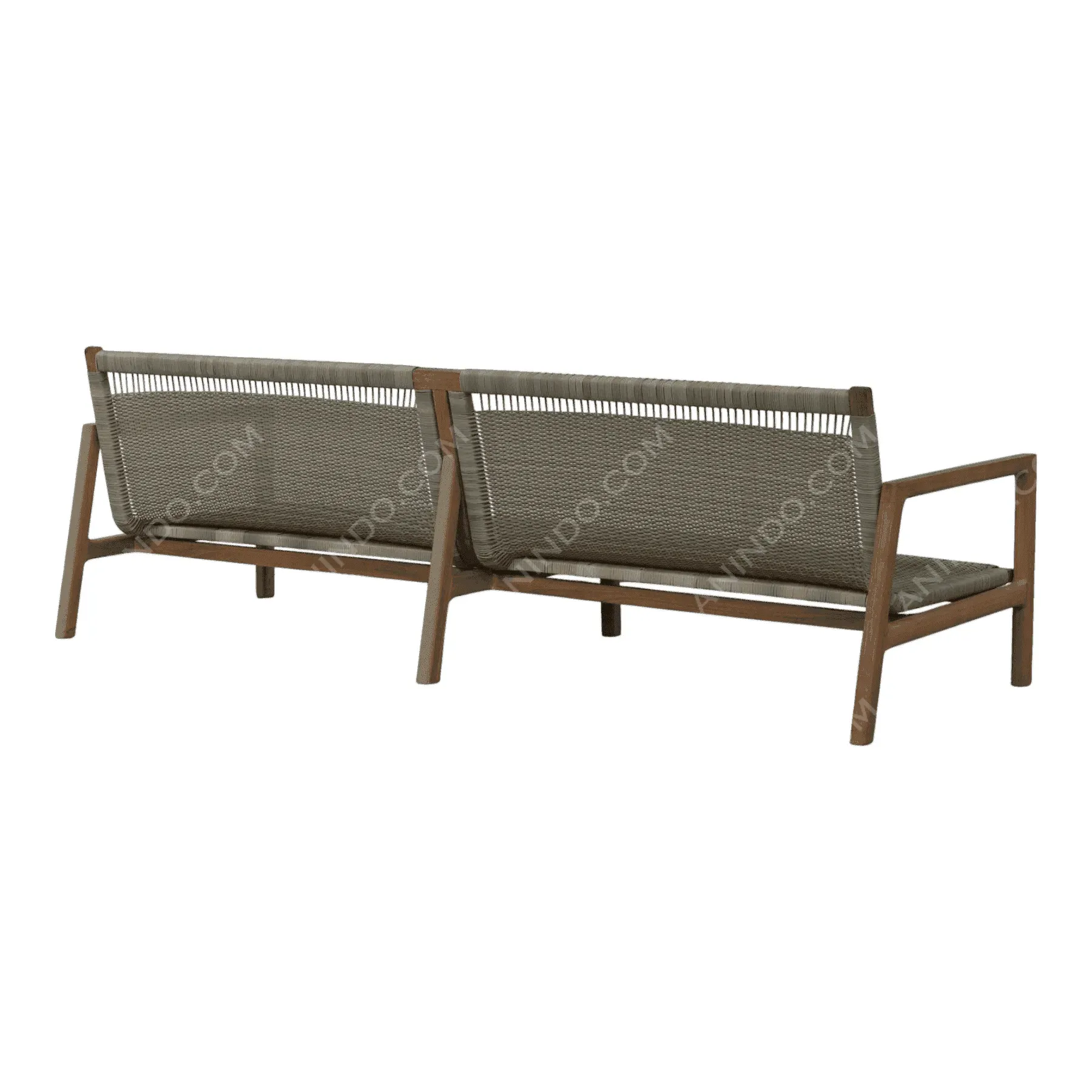 Outdoor wooden sofa with woven backrest