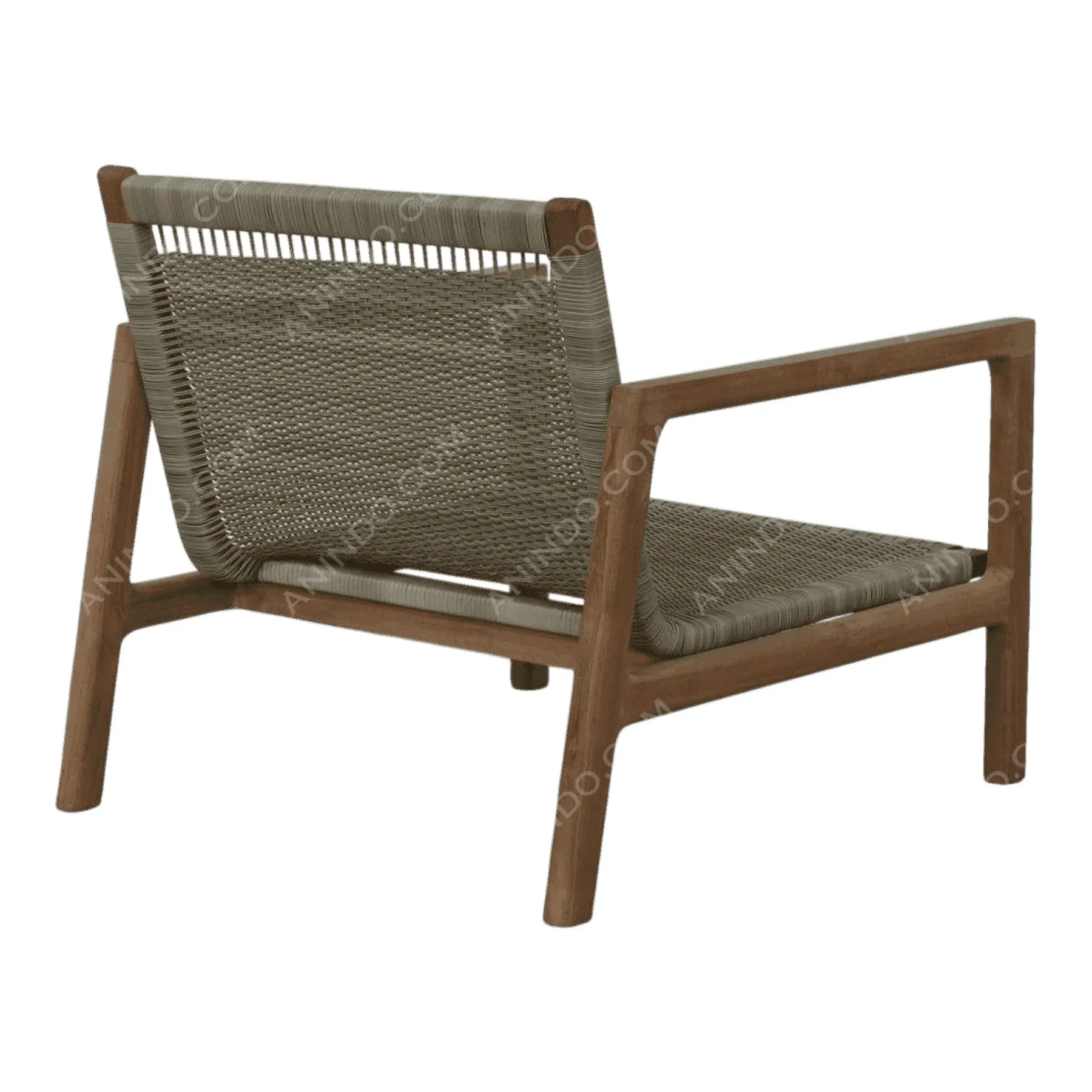 Modern wooden lounge chair with woven seat