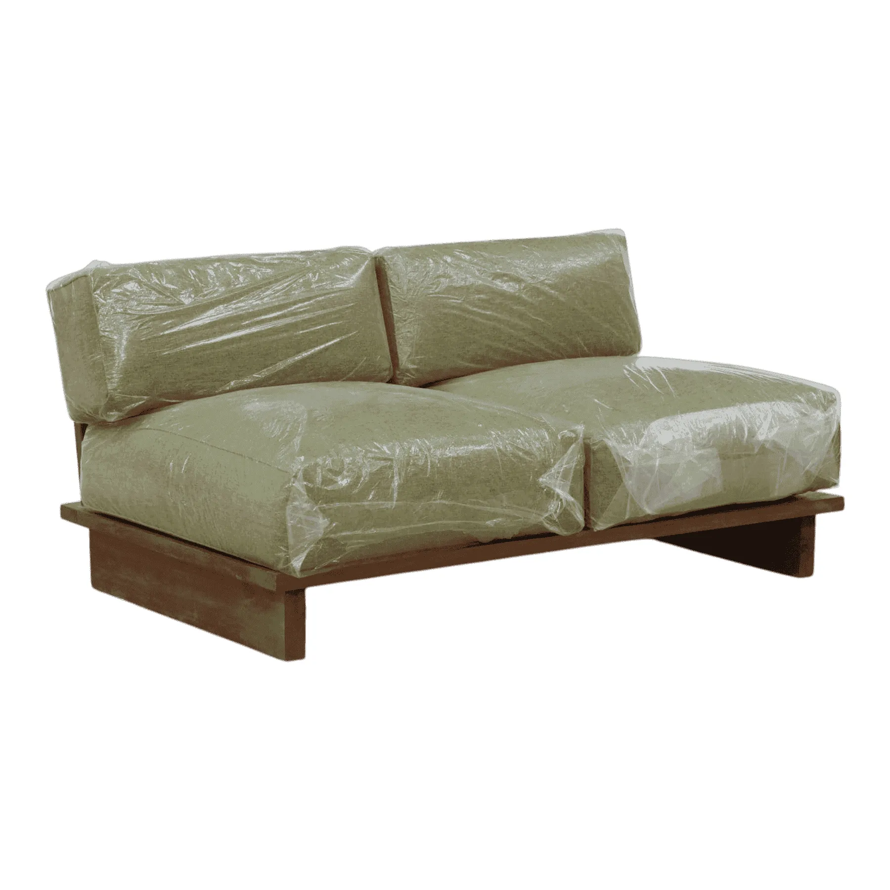 Modern wooden base sofa with green cushions