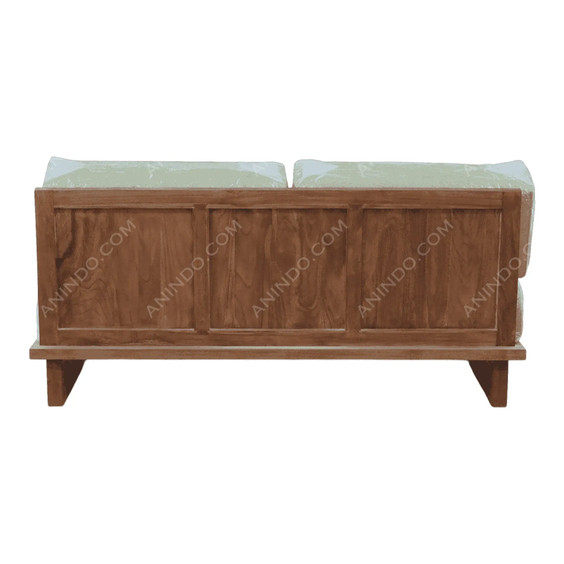 Wooden sofa with light cushions