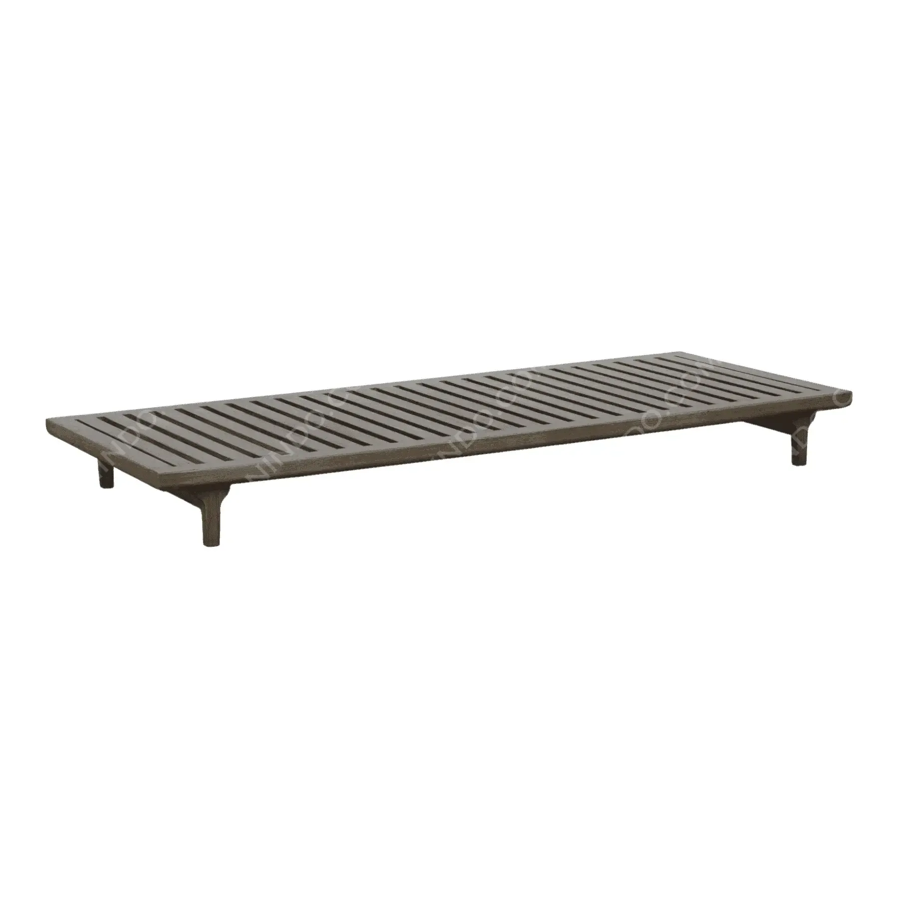 Modern wooden slatted bench with short legs