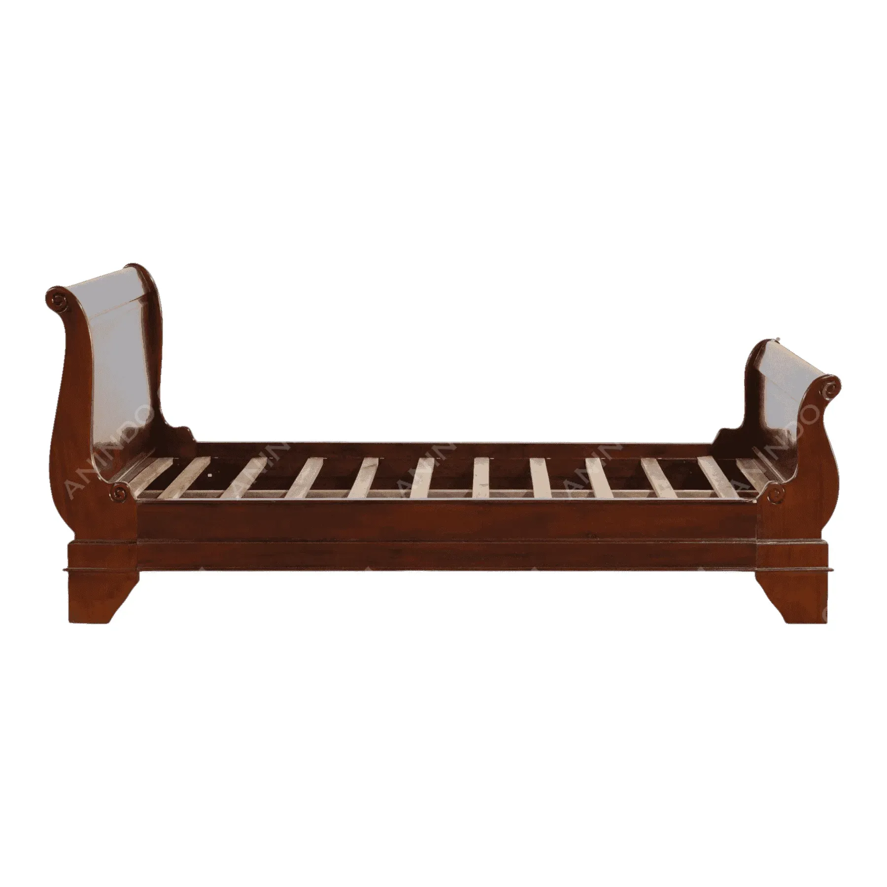 Wooden sleigh bed frame with slatted base