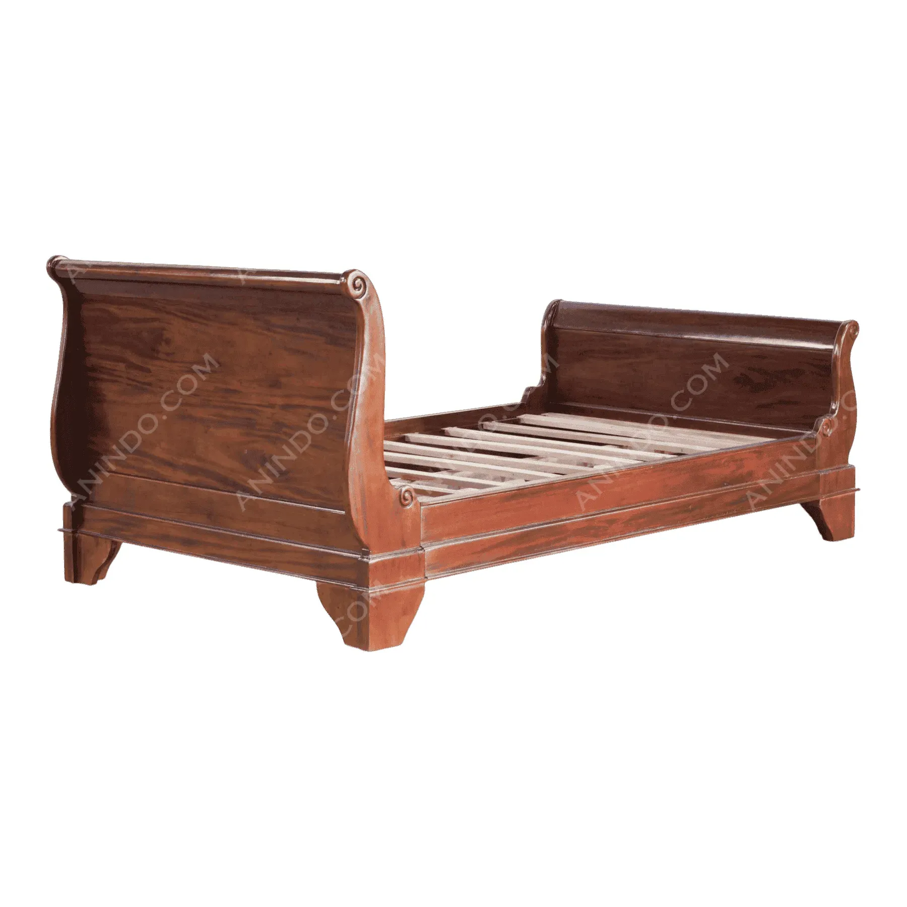 Classic wooden sleigh bed frame with curved headboard