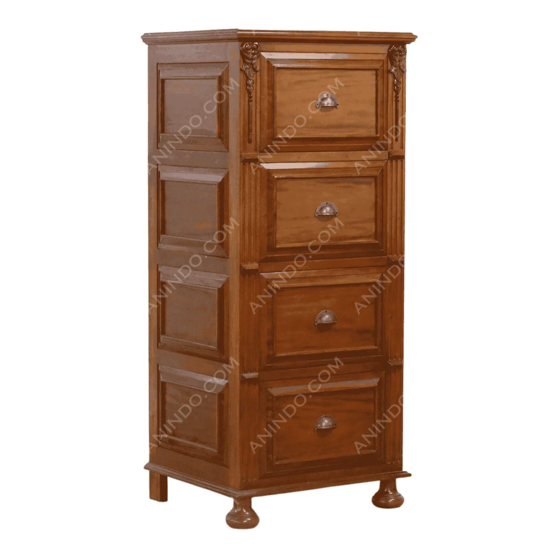 Classic wooden four-drawer dresser with metal handles