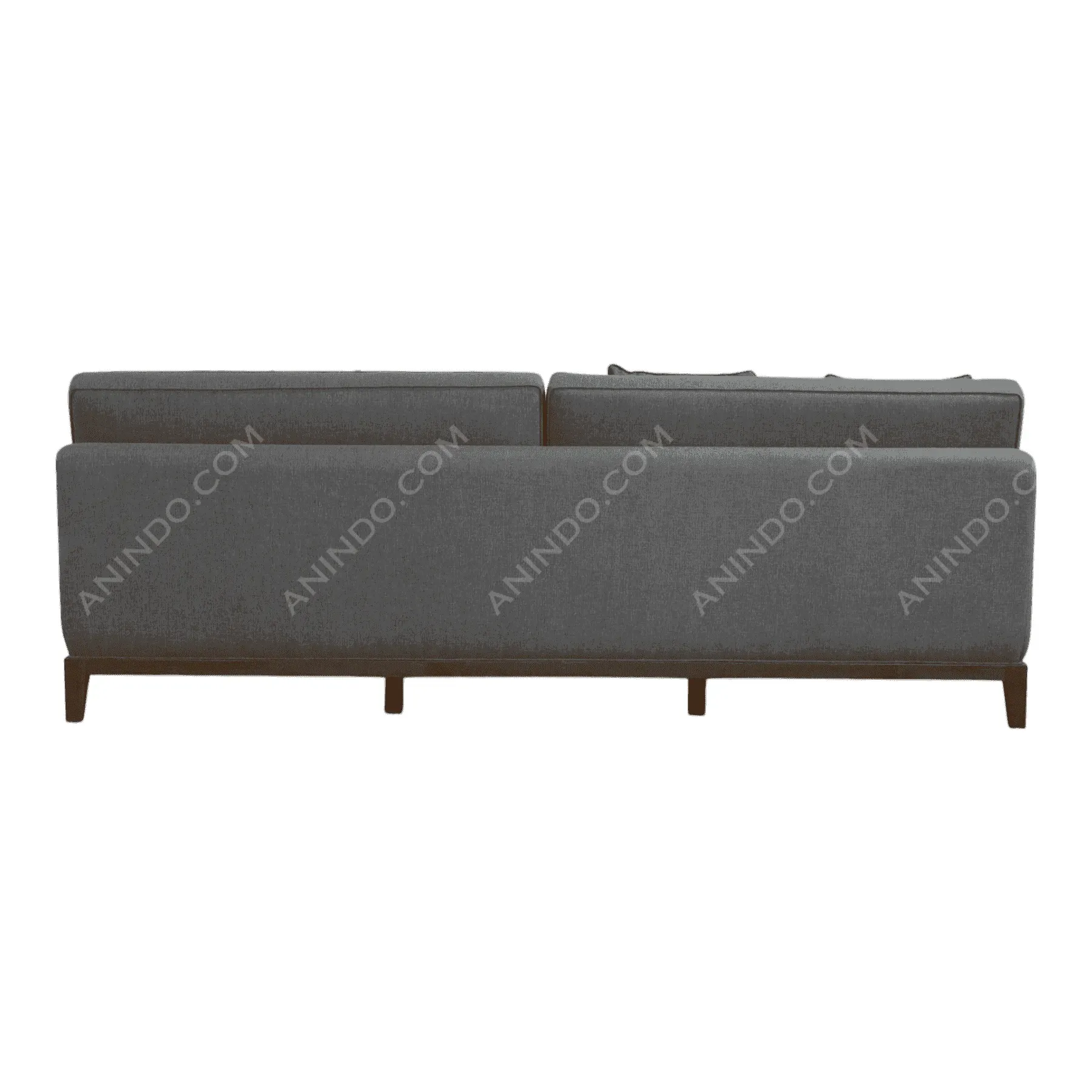 Back view of modern gray fabric sofa