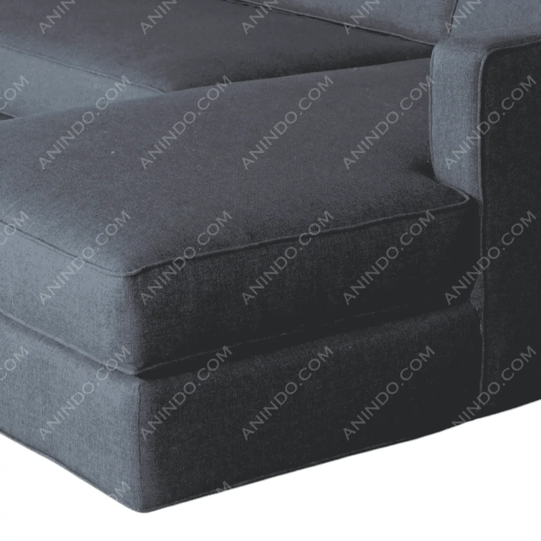 Dark gray sectional sofa corner close-up