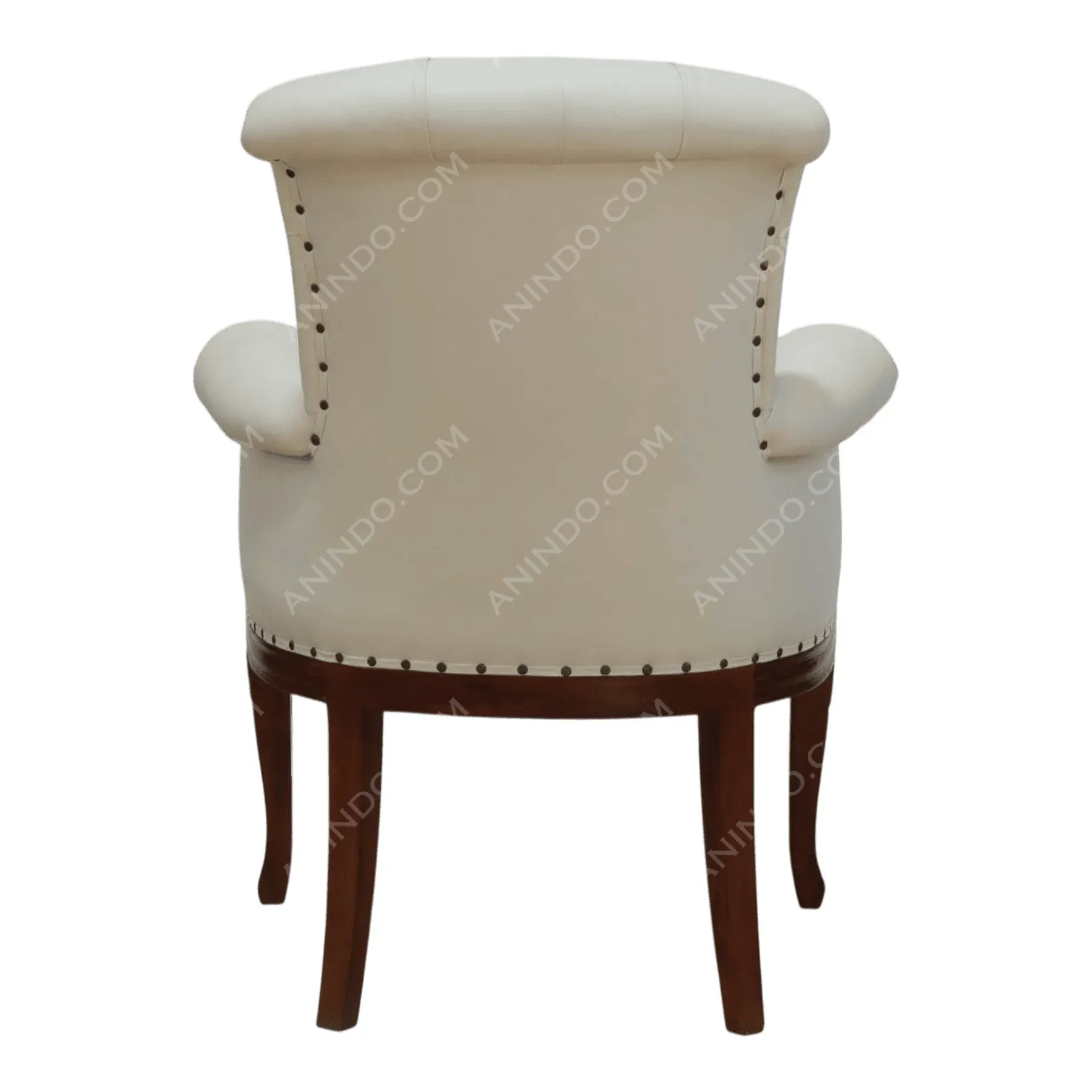 Back view of white upholstered armchair