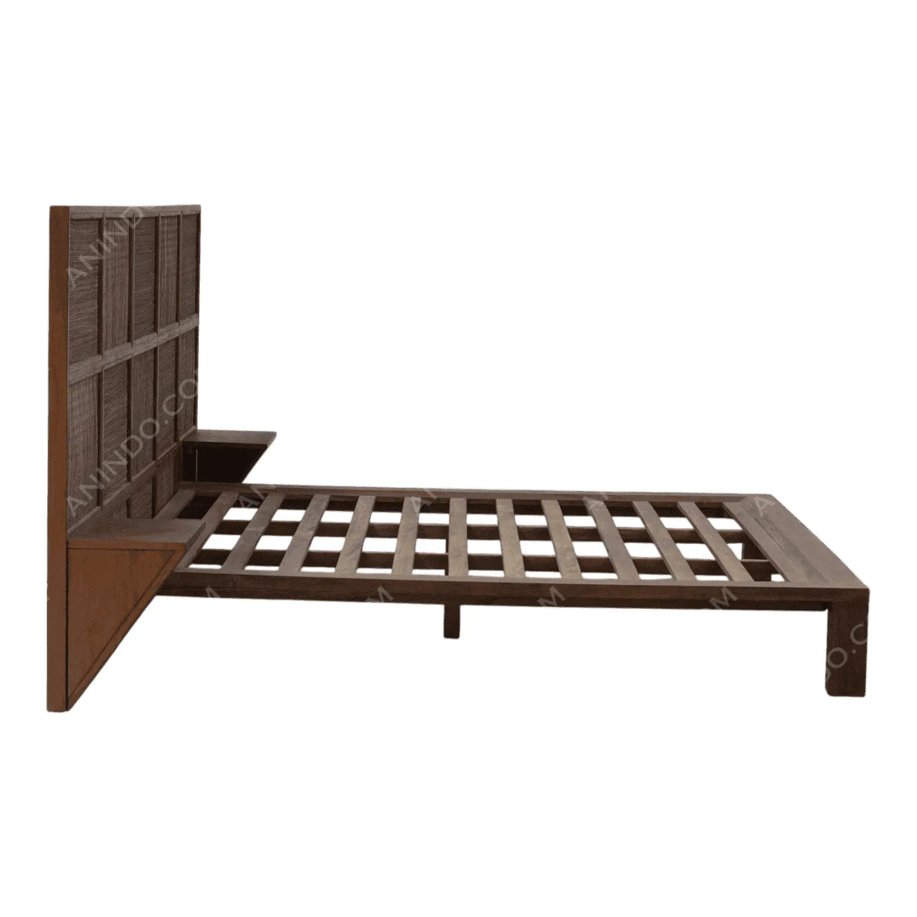 Wooden bed frame with tall headboard