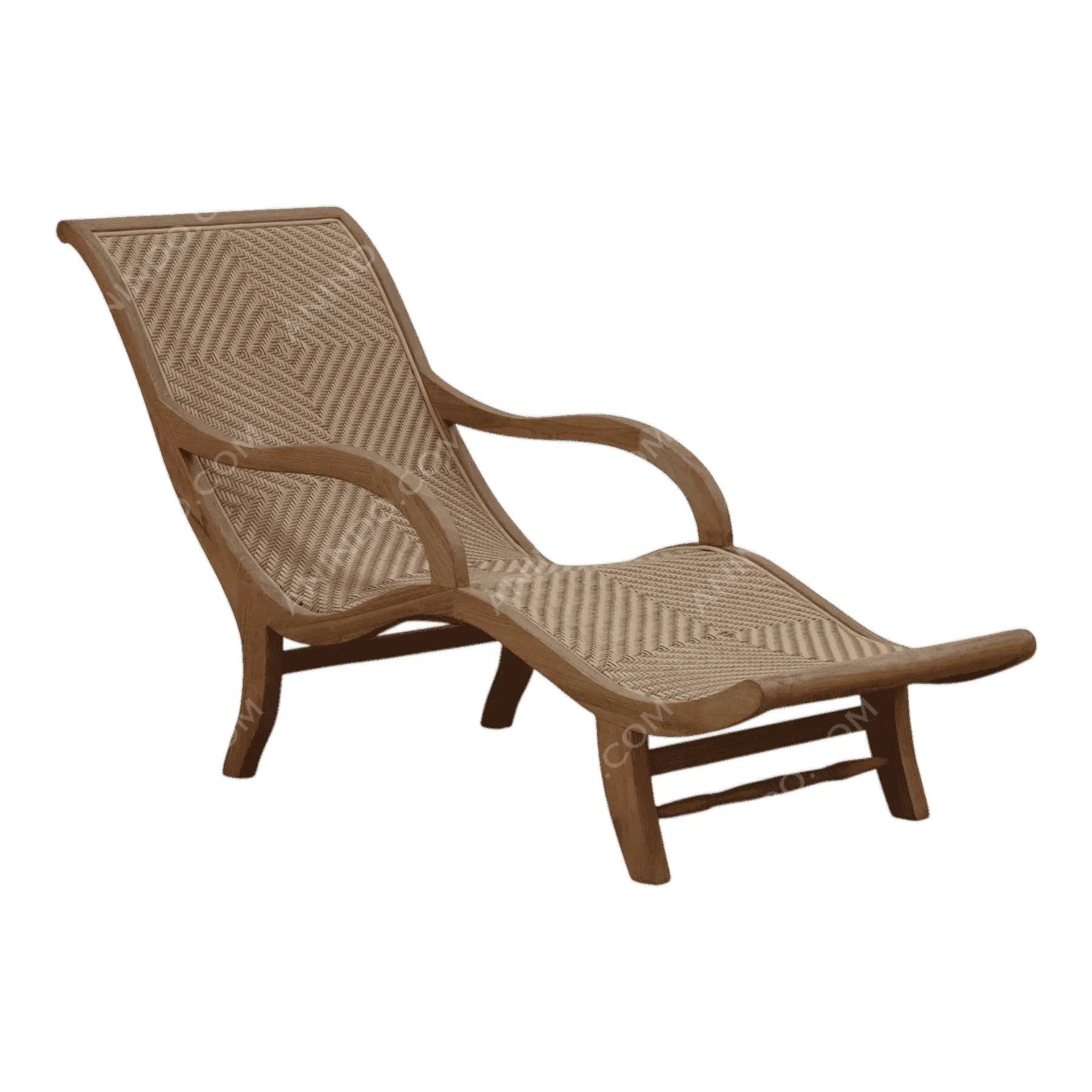 Wooden rattan lounge chair with curved design