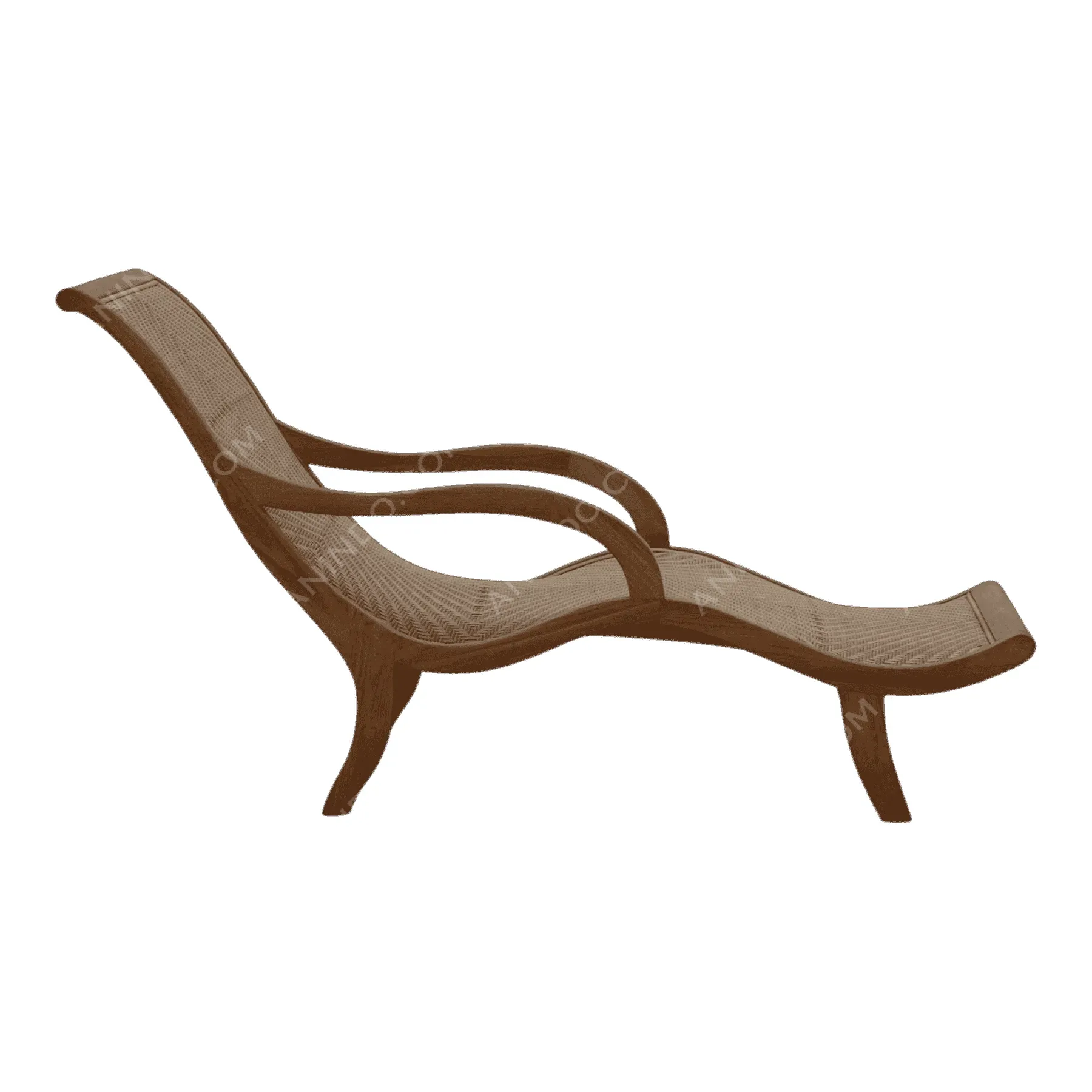 Wooden rattan lounge chair with curved design