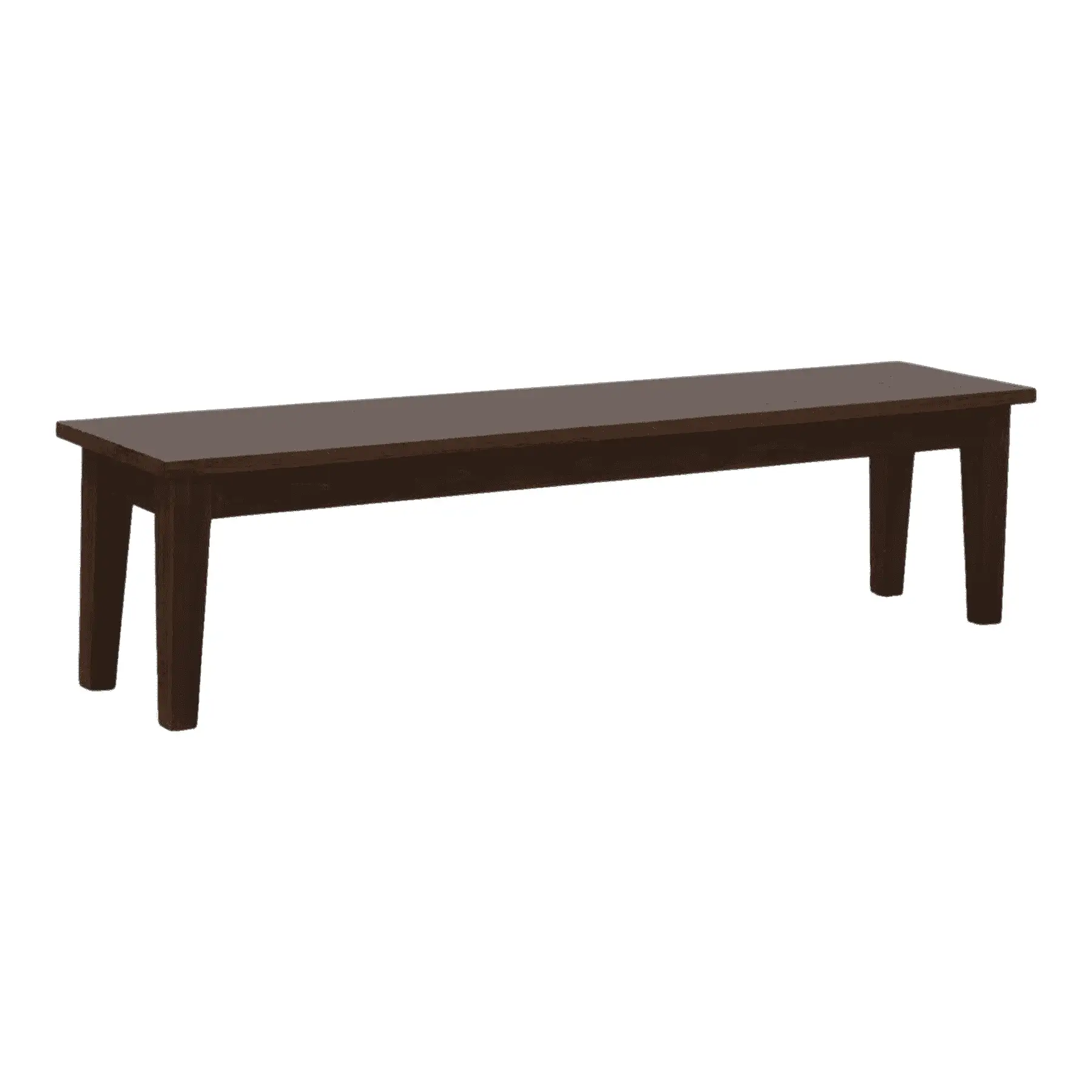 Dark brown wooden bench with four legs