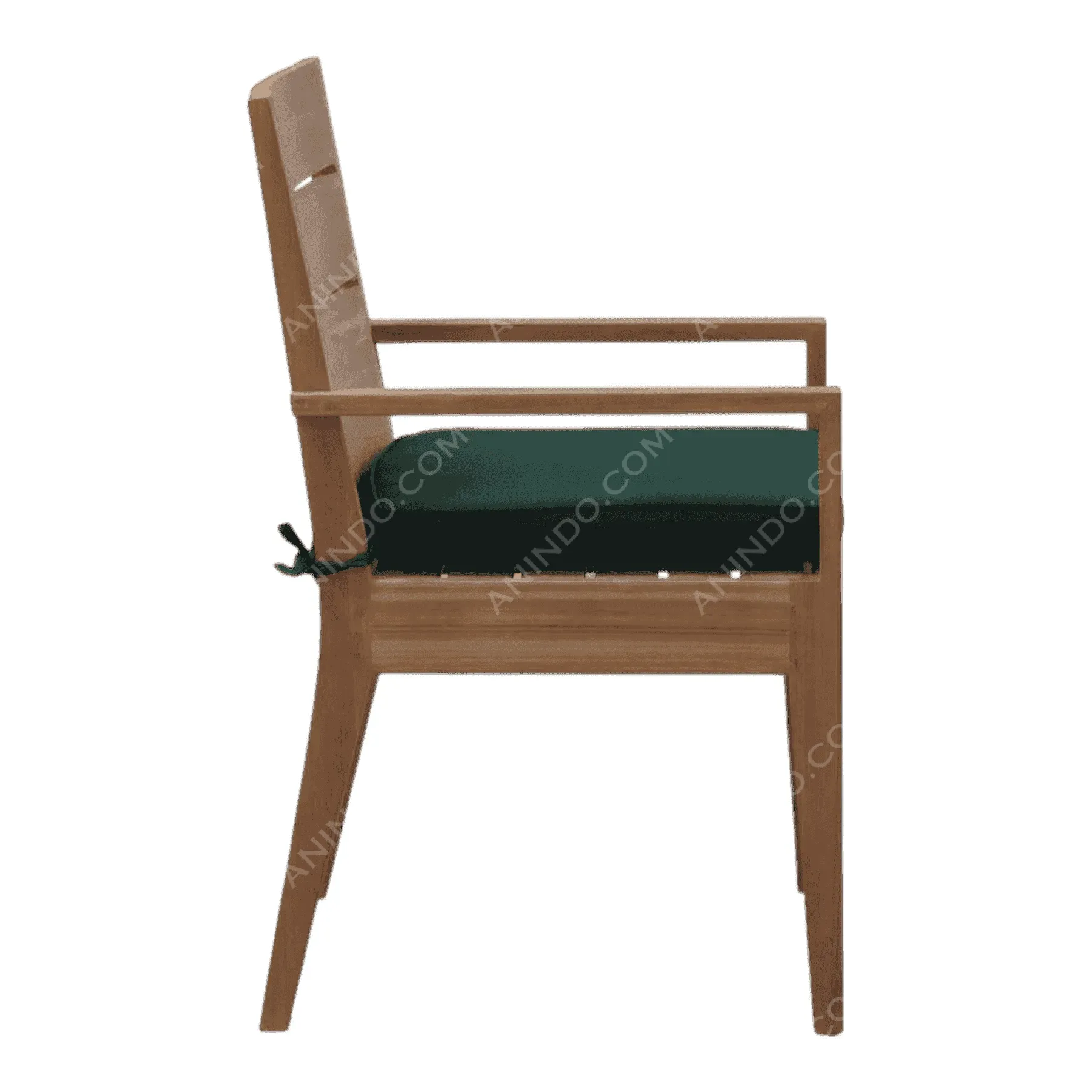 Wooden chair with green seat cushion