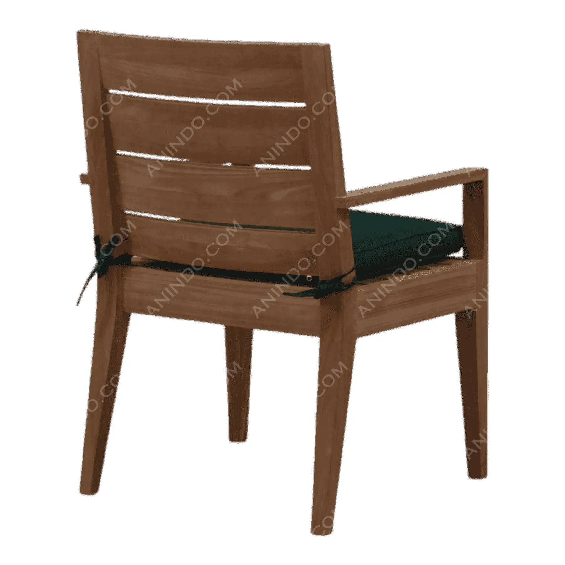 Wooden chair with green seat cushion