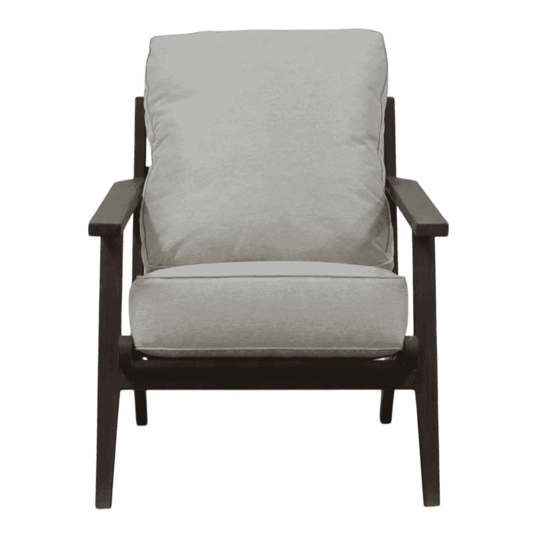 Modern gray cushioned armchair with wooden frame