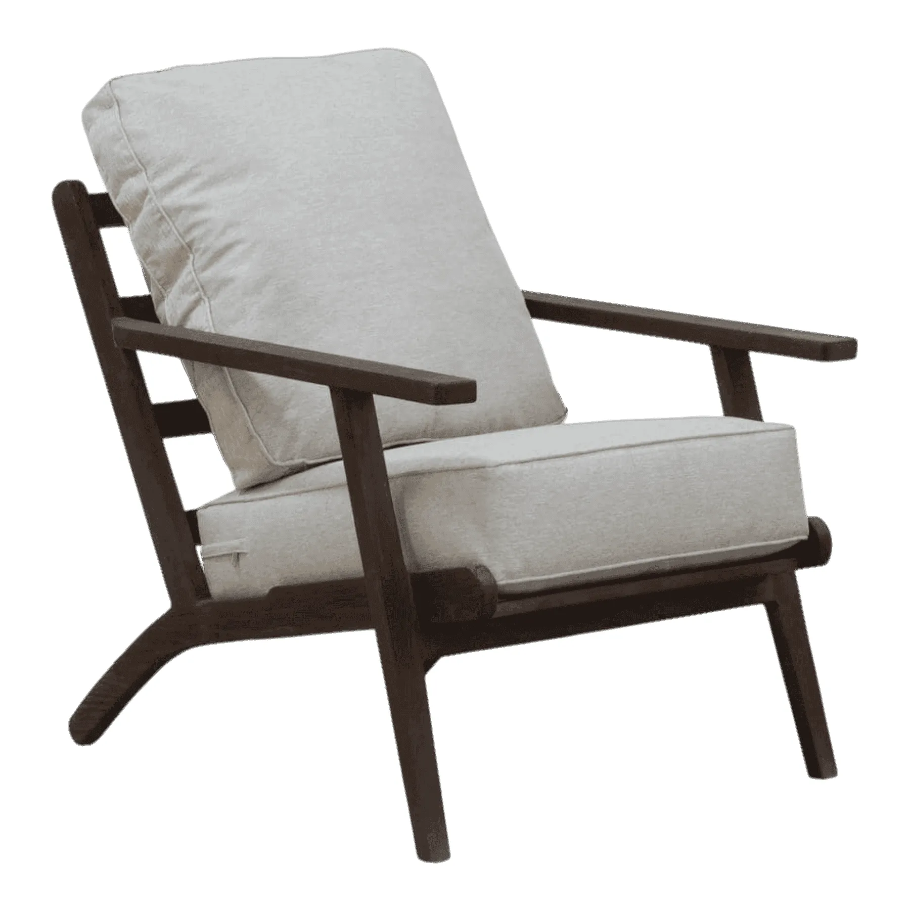 Modern wooden armchair with beige cushions