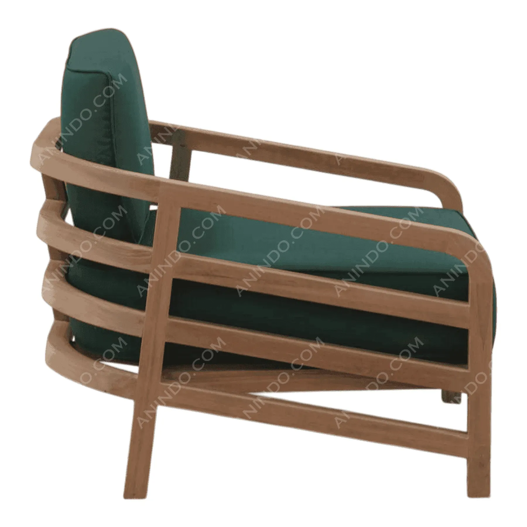 Modern wooden chair with green cushions
