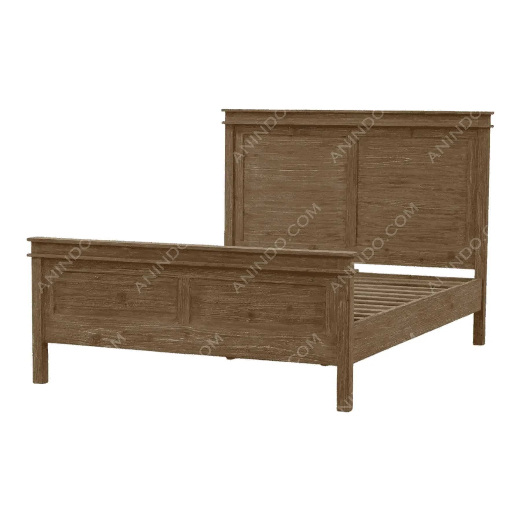 Wooden panel bed frame with rustic finish