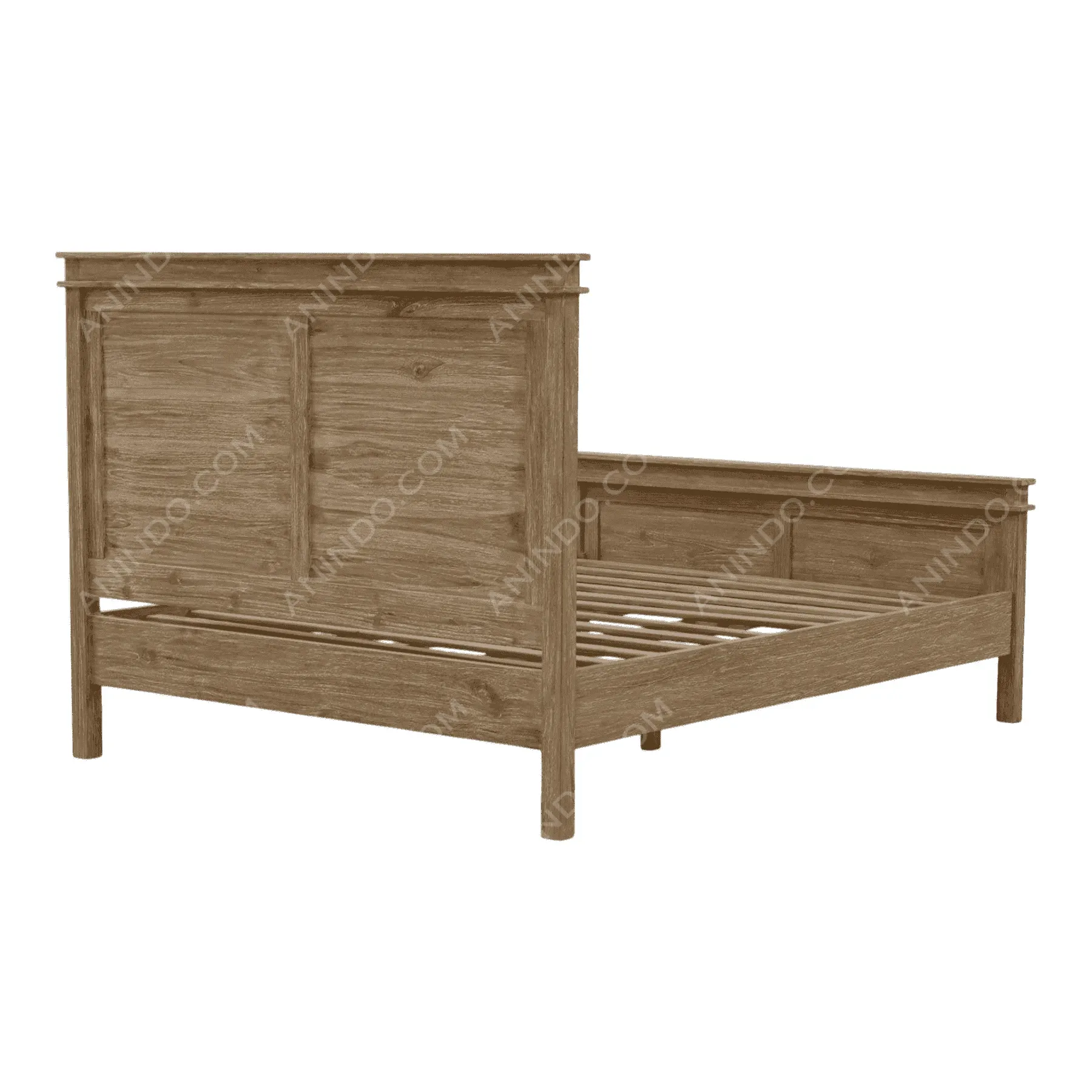 Wooden panel bed frame with storage drawers