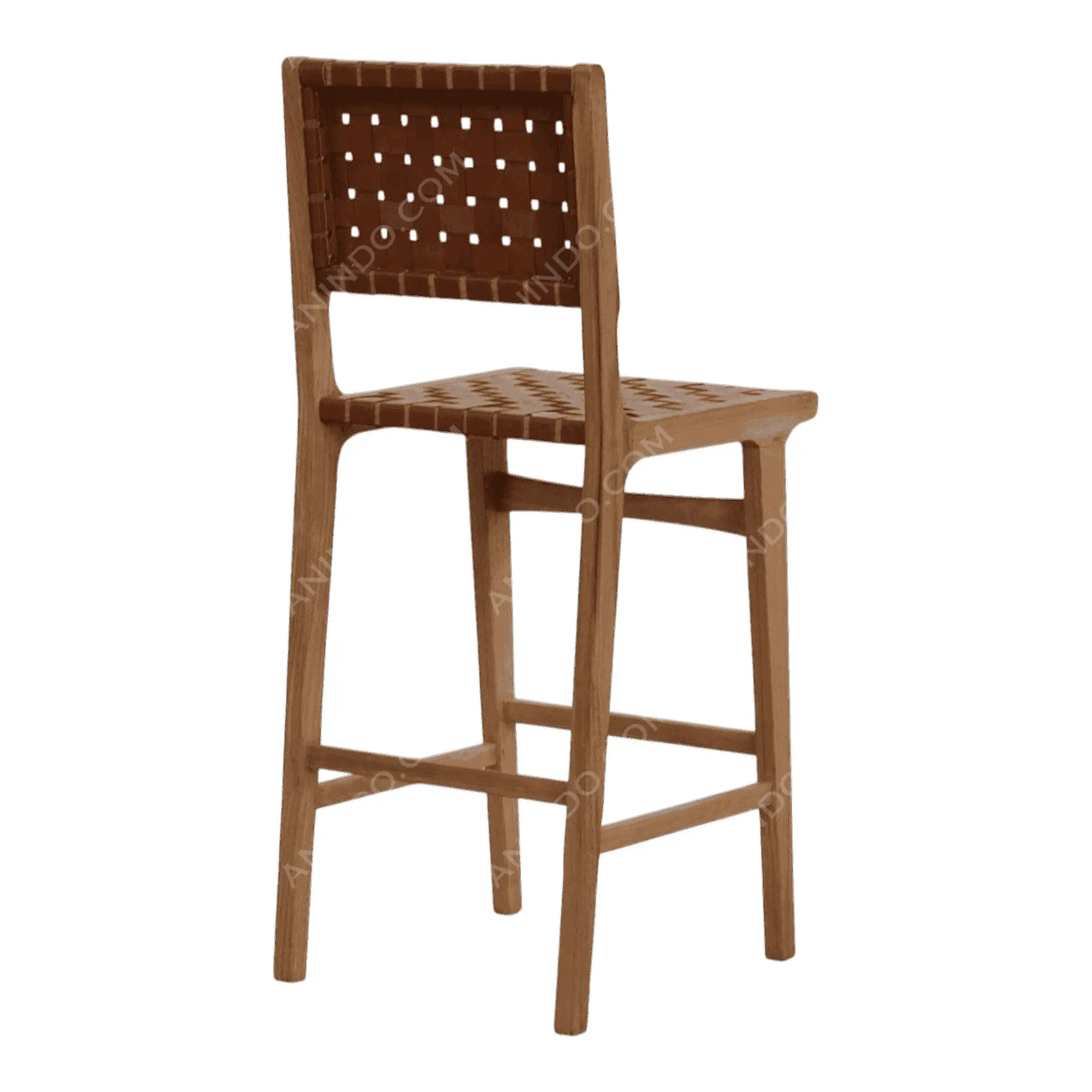 Wooden bar stool with woven seat and back