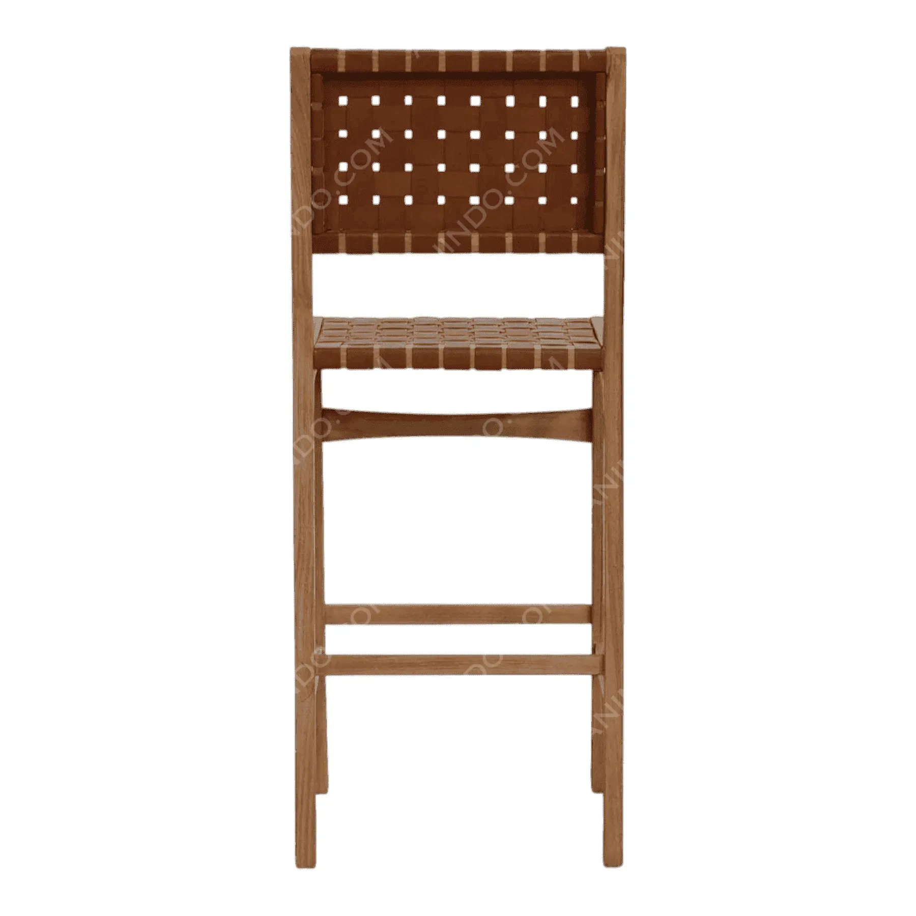 Wooden bar stool with woven leather seat