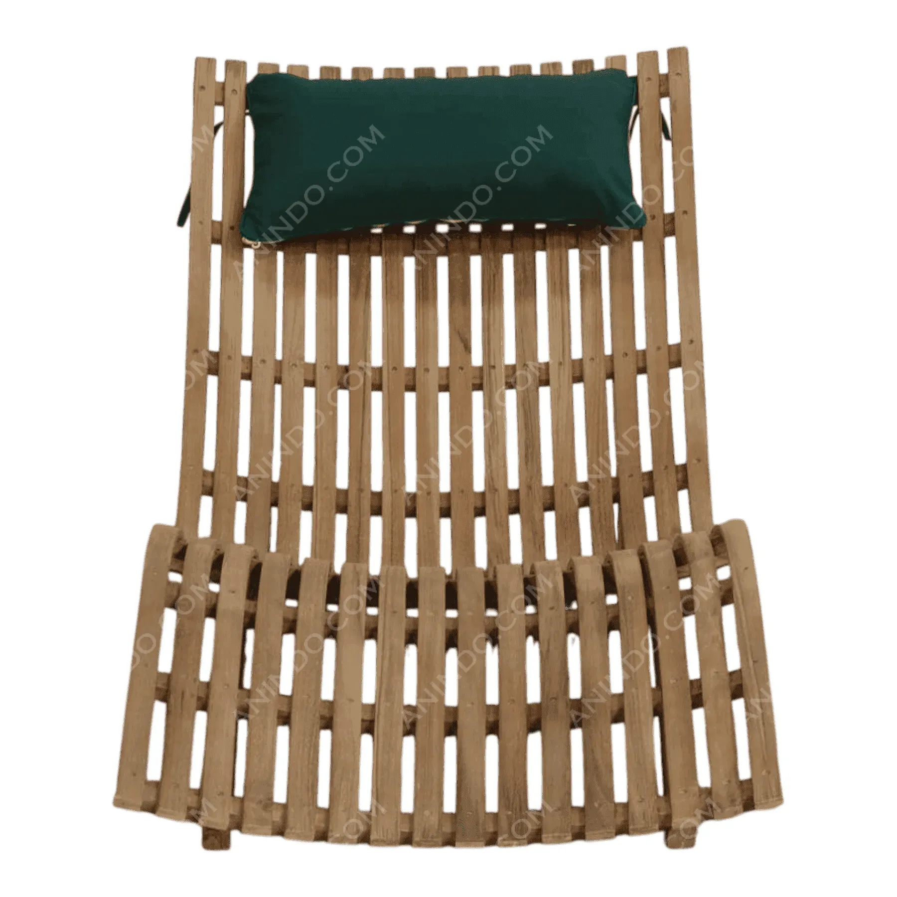 Wooden lounge chair with green cushion