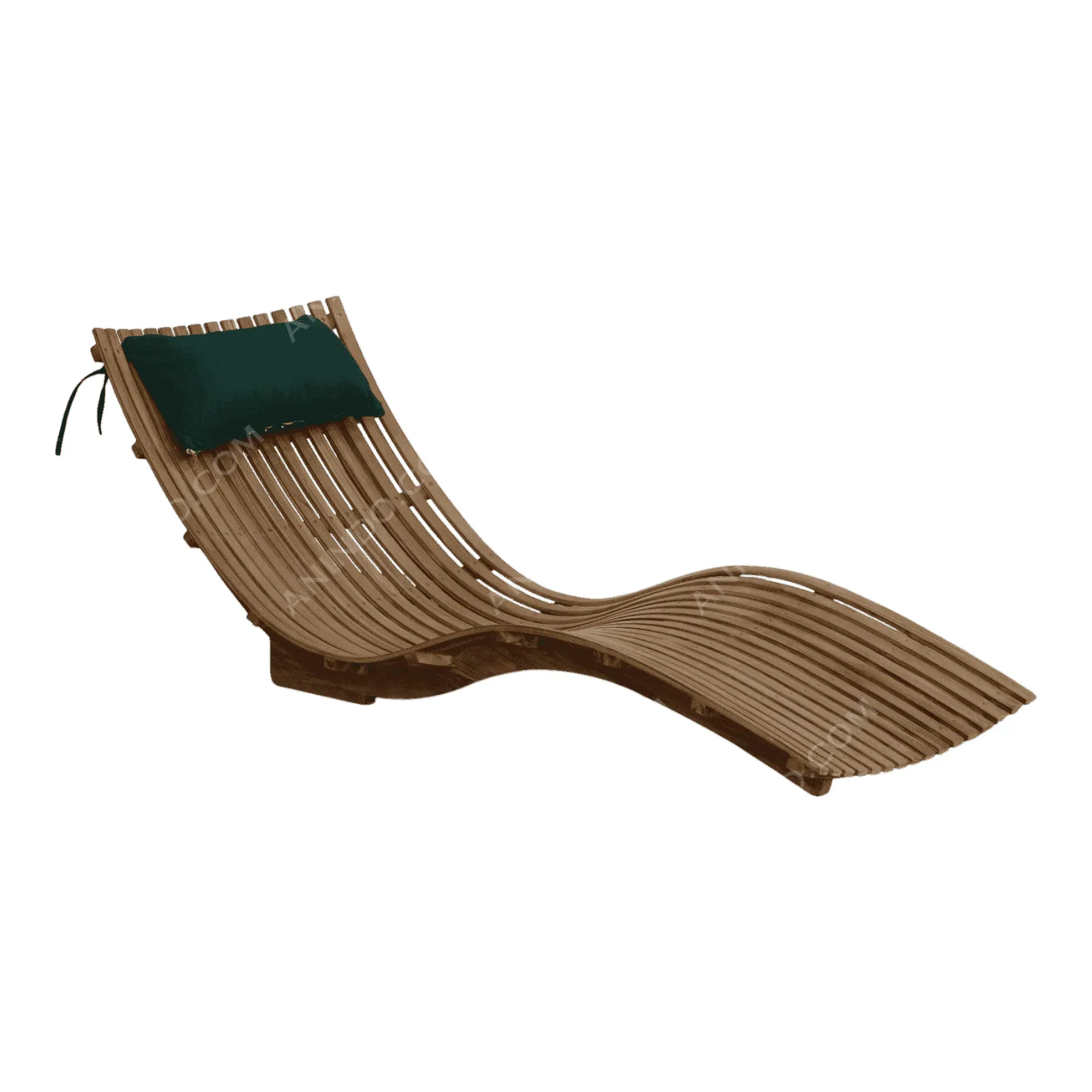 Wooden curved lounge chair with green cushion