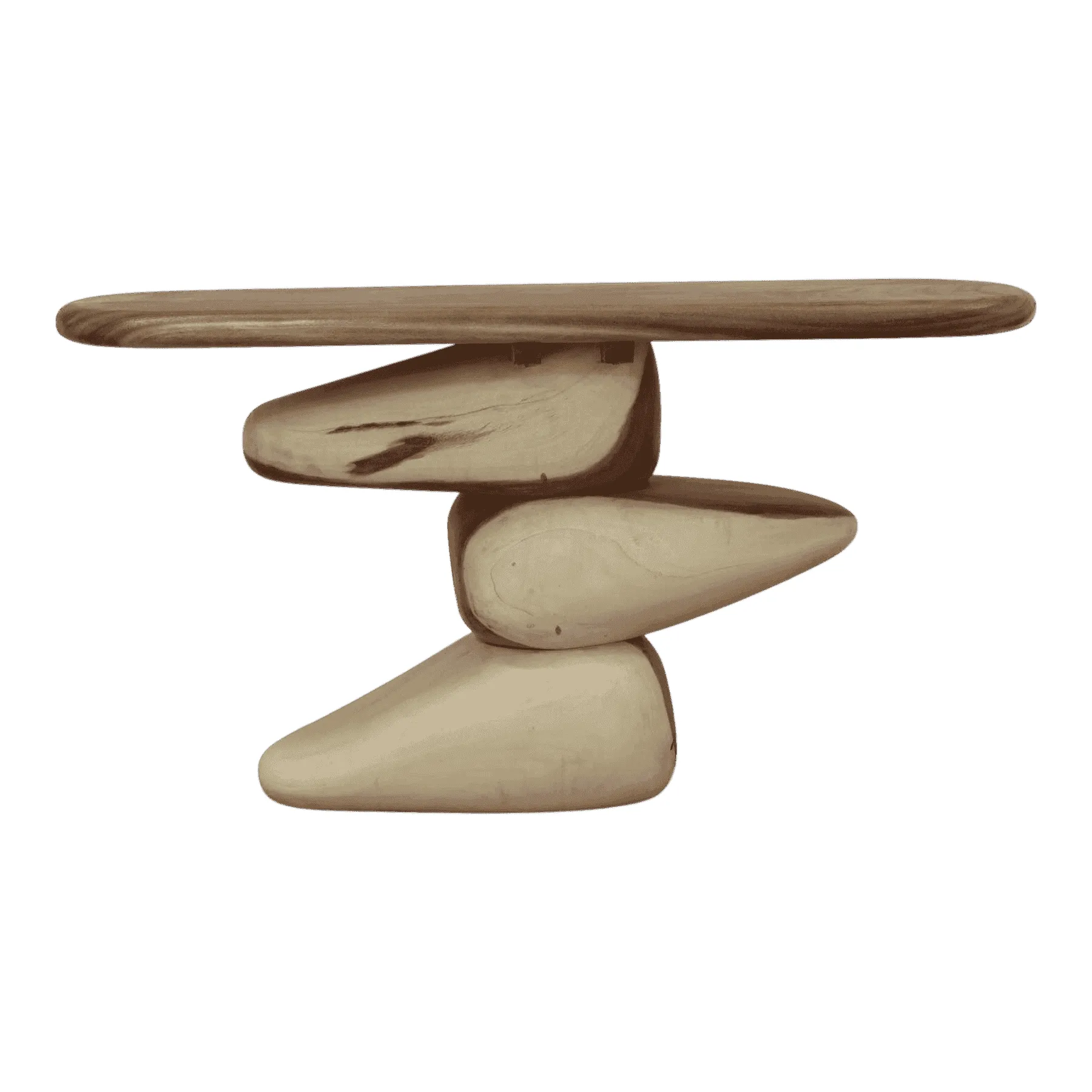 Modern wooden table with artistic stone-like base