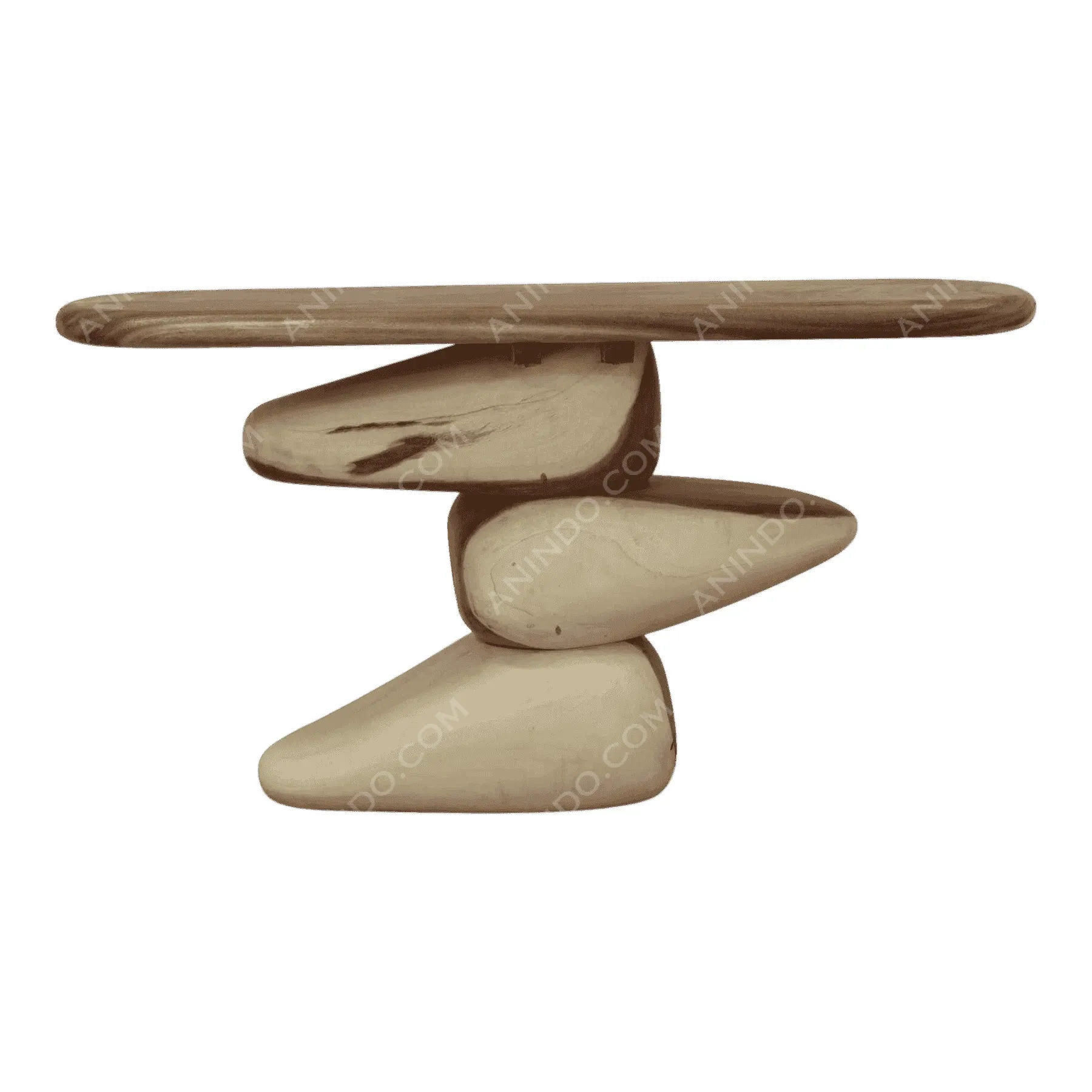 Modern wooden table with artistic stone-like base