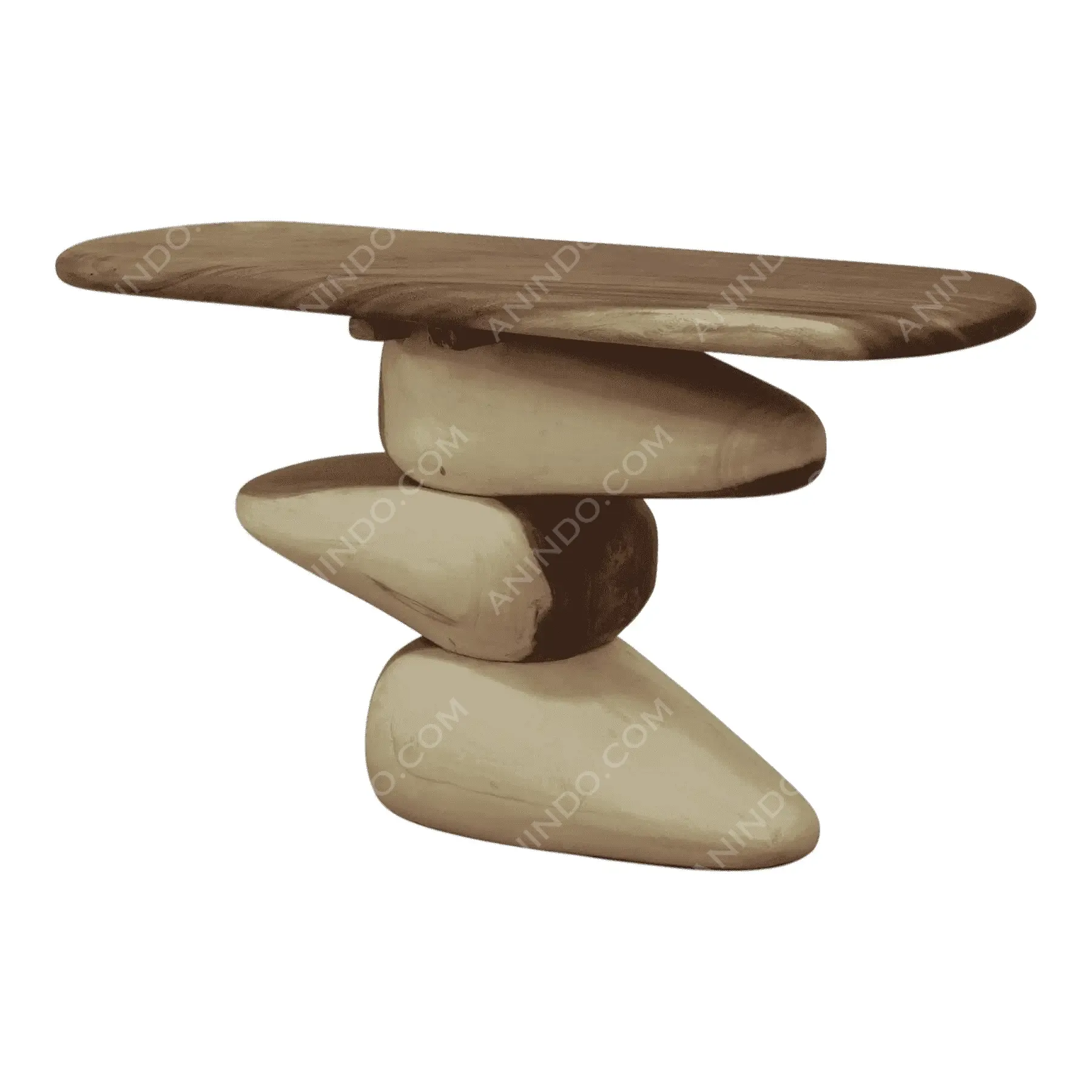 Modern wooden table with sculptural stone-like base