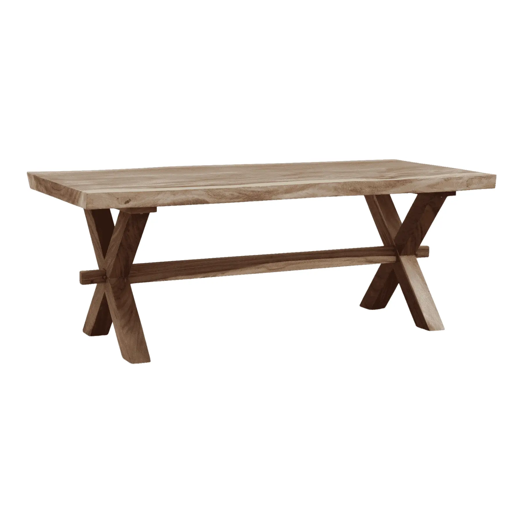 Rustic wooden dining table with cross legs