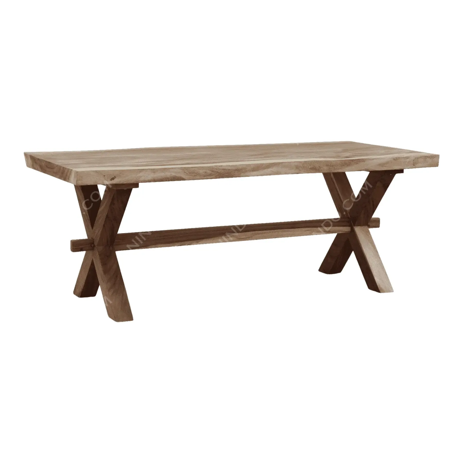Rustic wooden dining table with cross legs