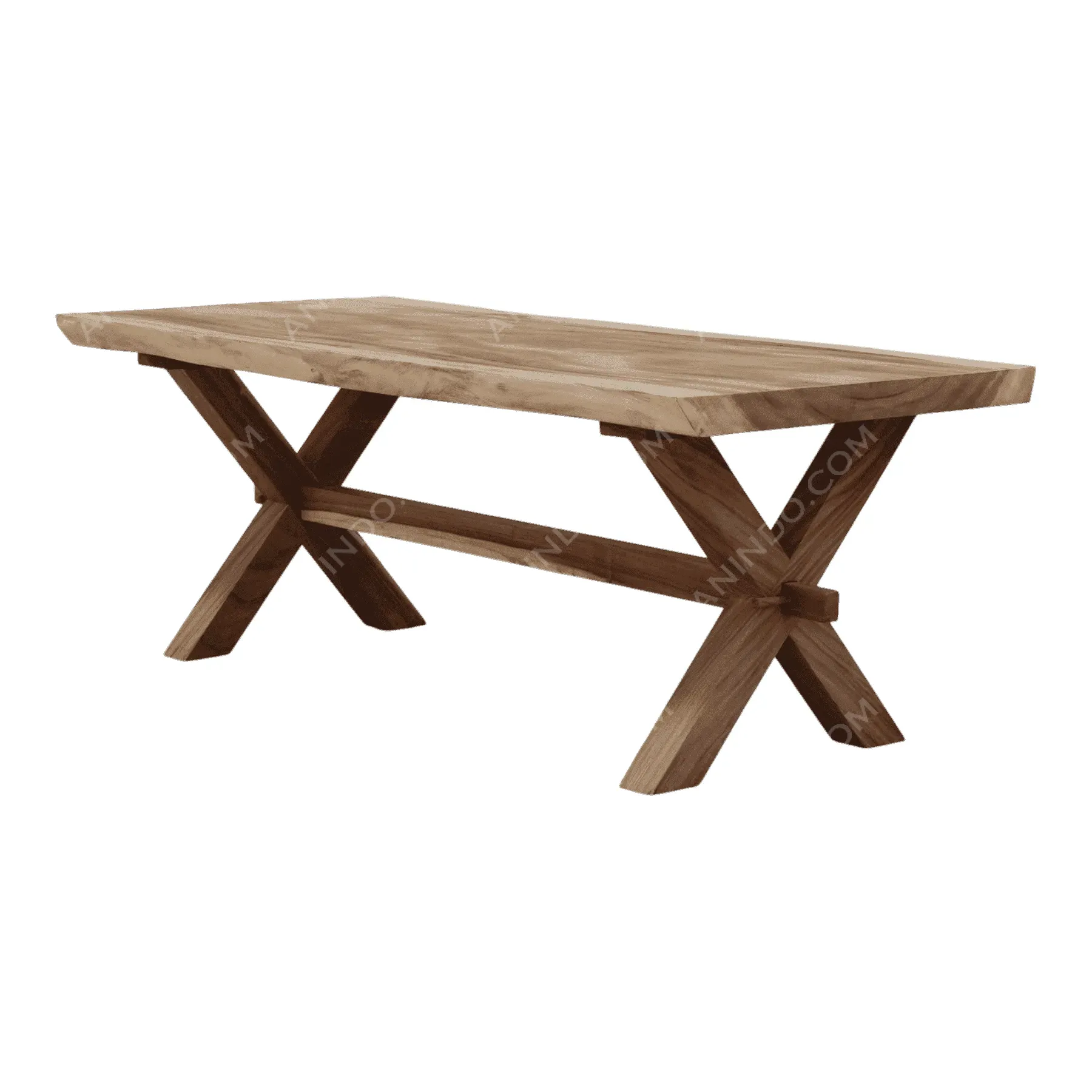 Rustic wooden dining table with X-shaped legs