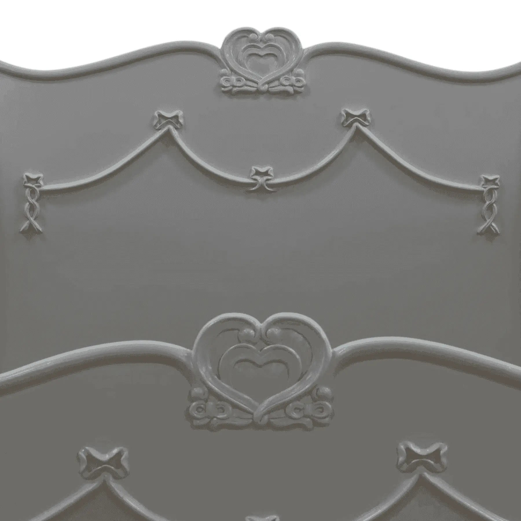 Gray headboard with decorative heart designs