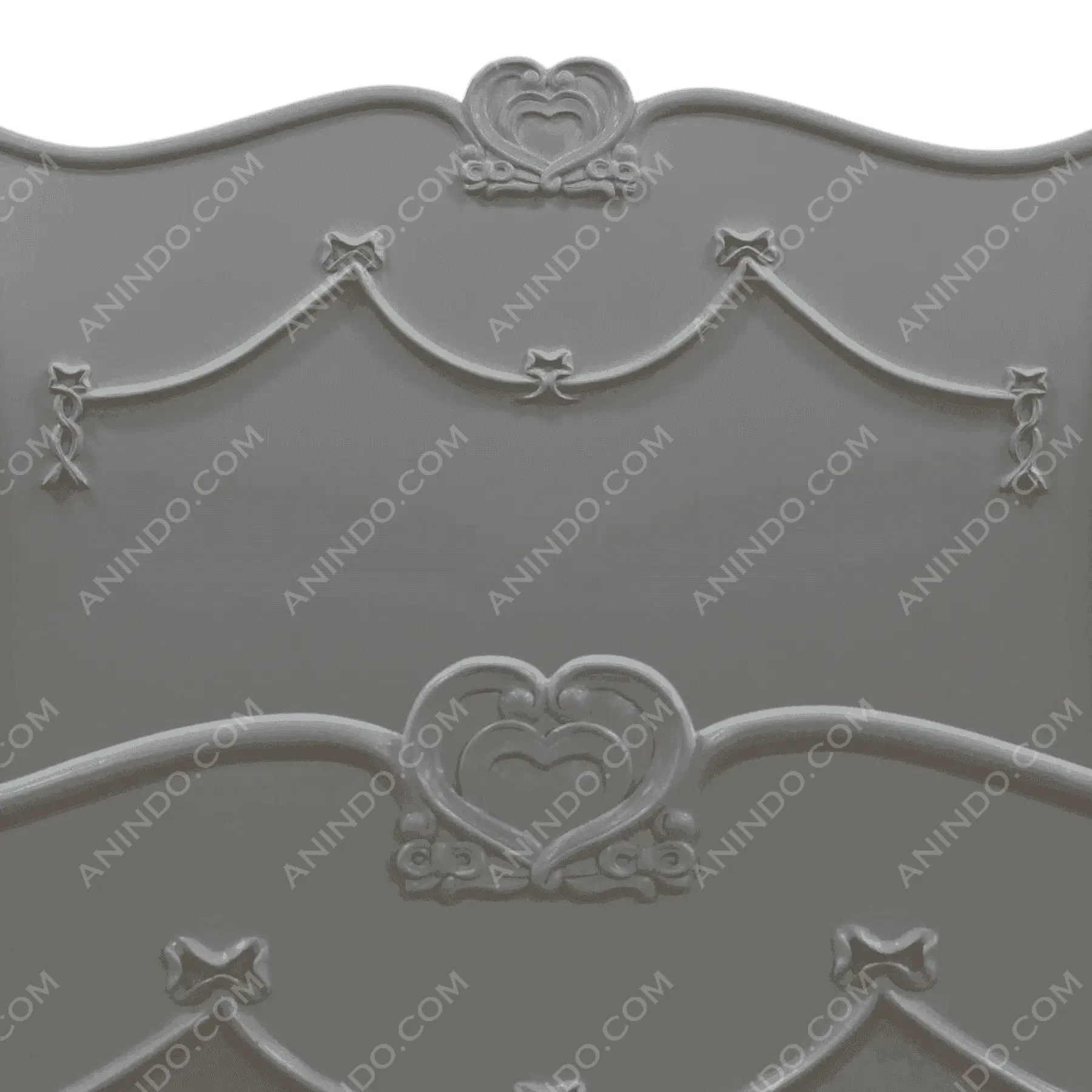 Gray headboard with decorative heart designs