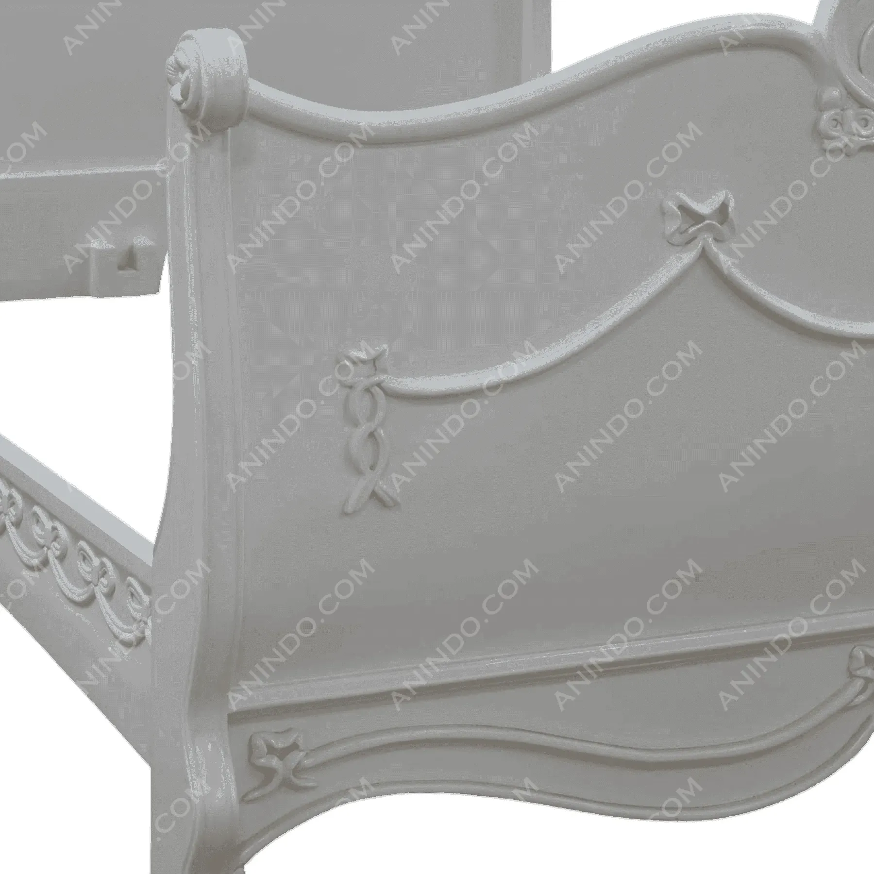 White vintage-style carved wooden bed frame