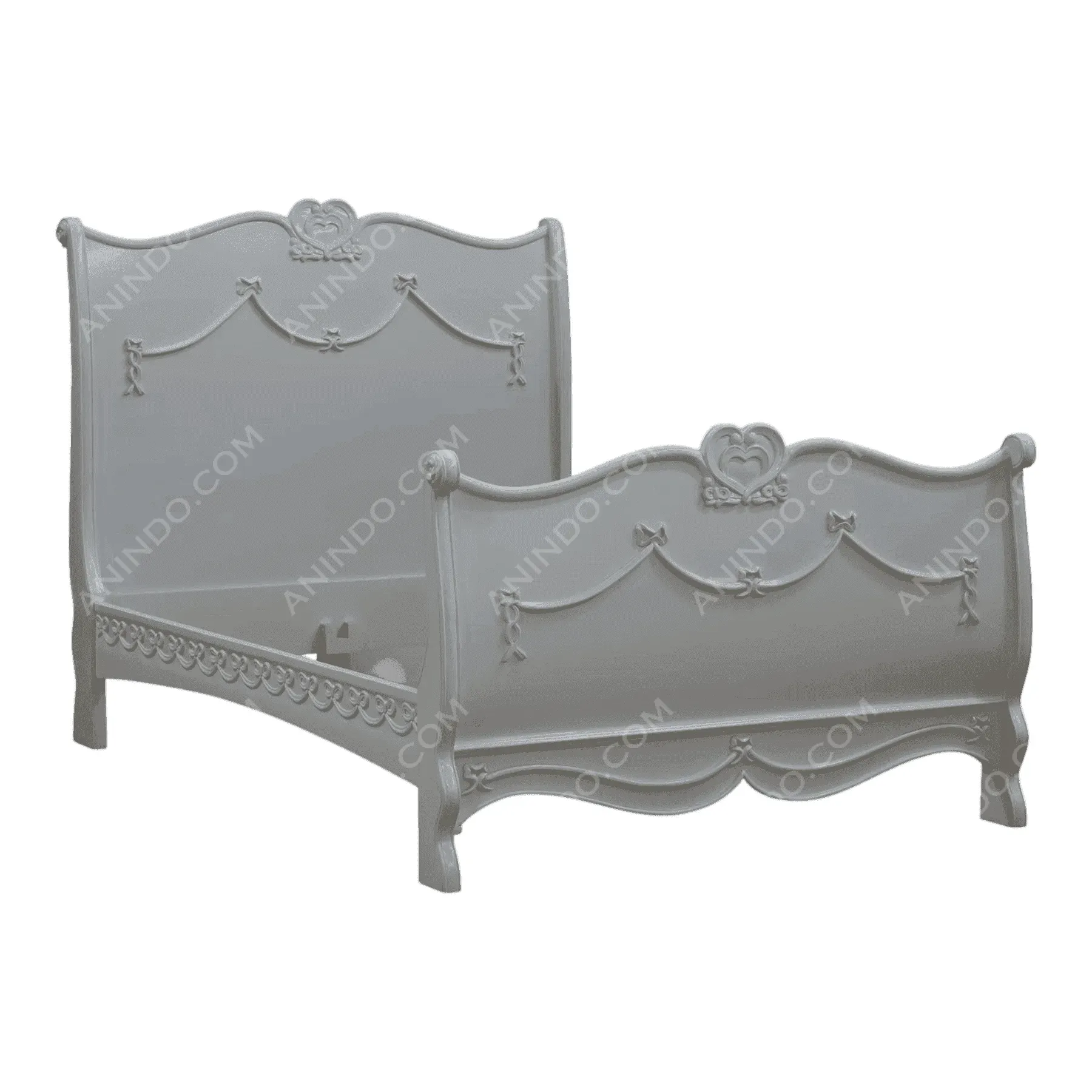 Elegant gray carved wooden bed frame