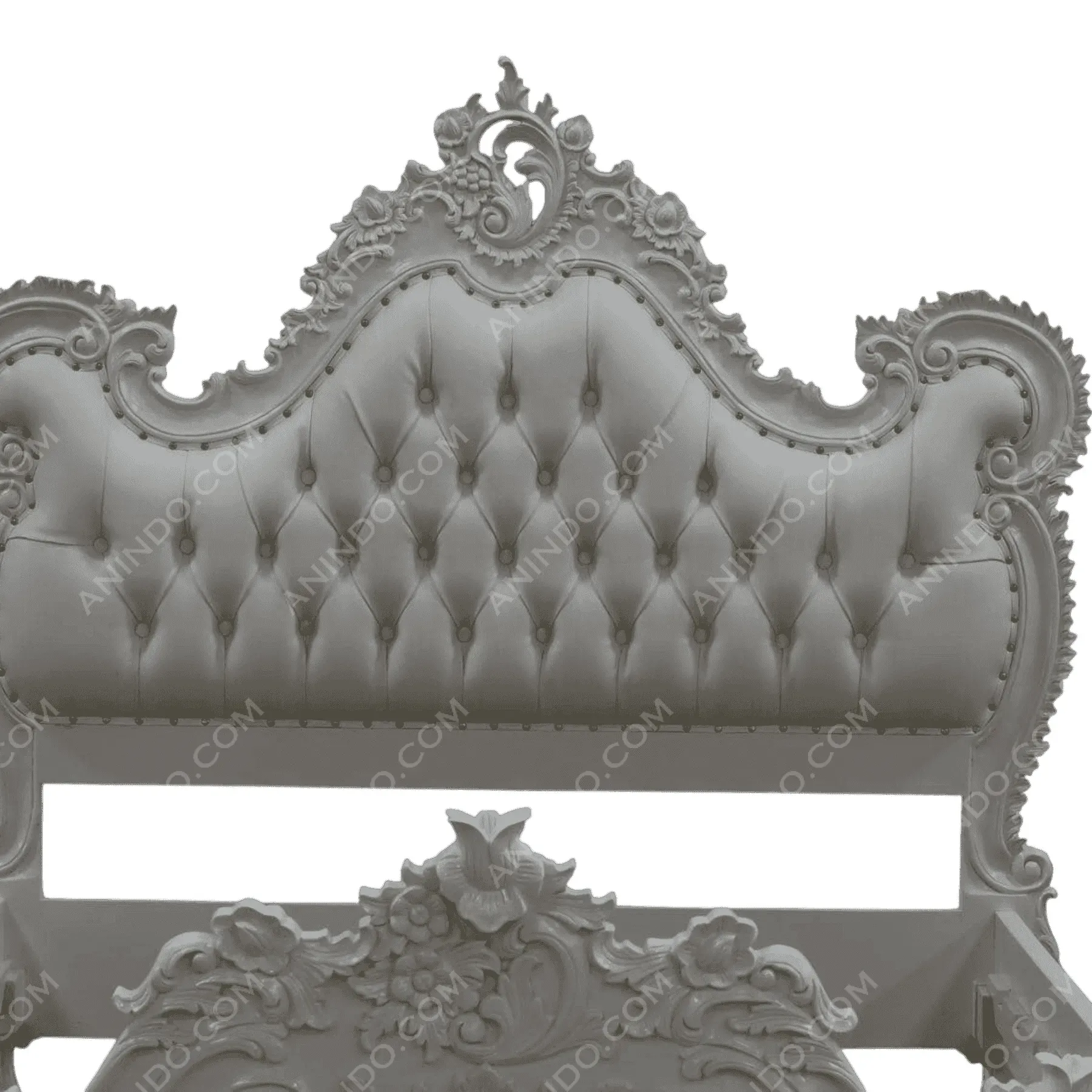 Ornate tufted headboard with carved floral details