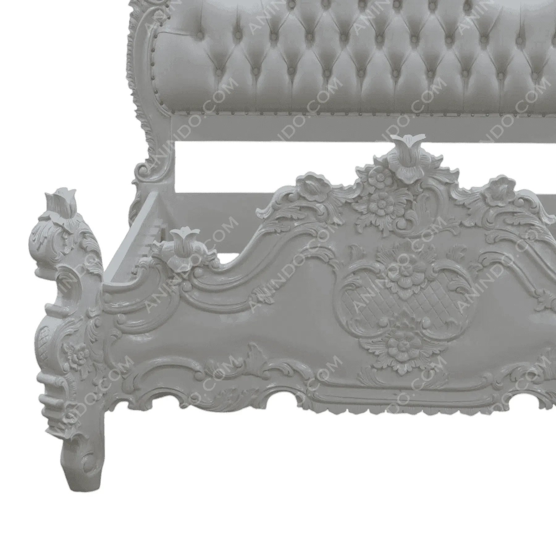 Ornate white carved wooden bed frame