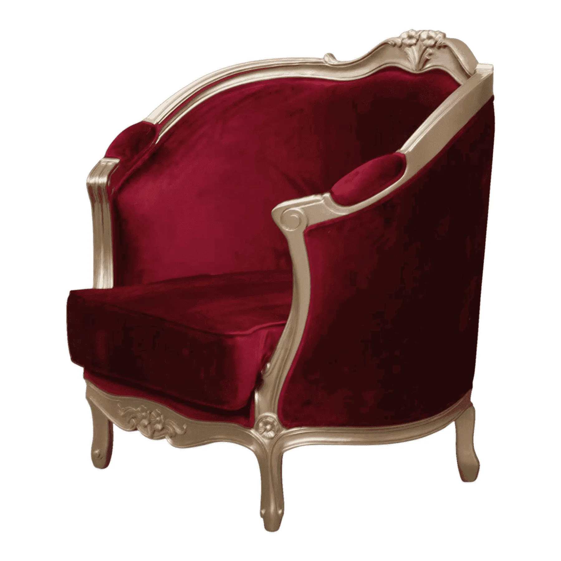 Red velvet armchair with gold frame