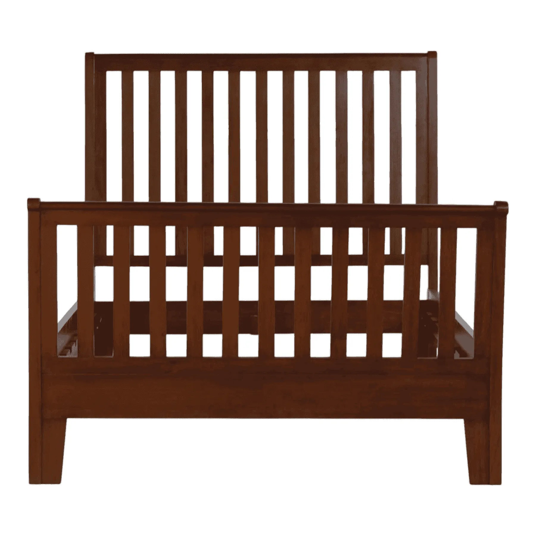 Wooden slatted bed frame in dark brown finish