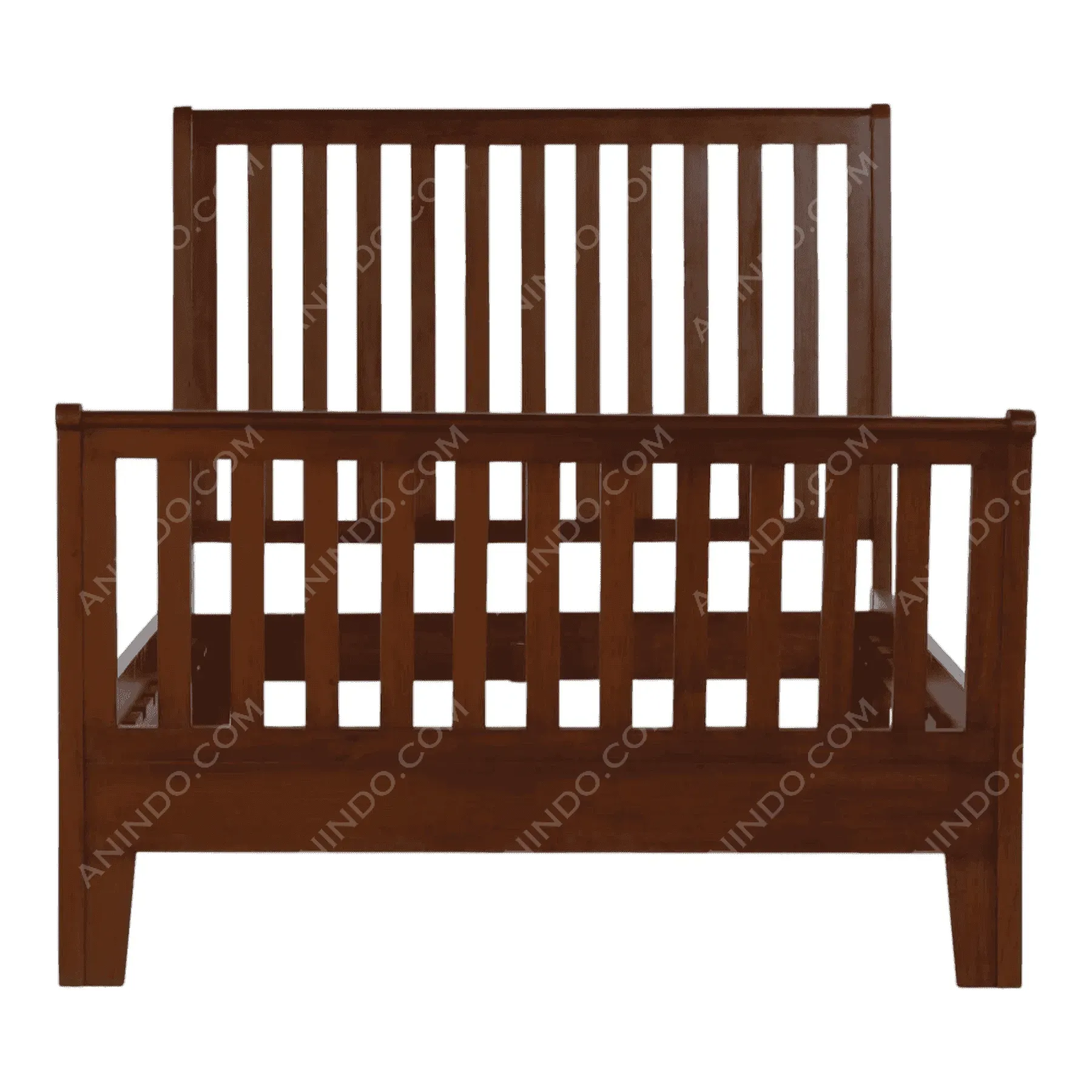 Wooden slatted bed frame in dark brown finish