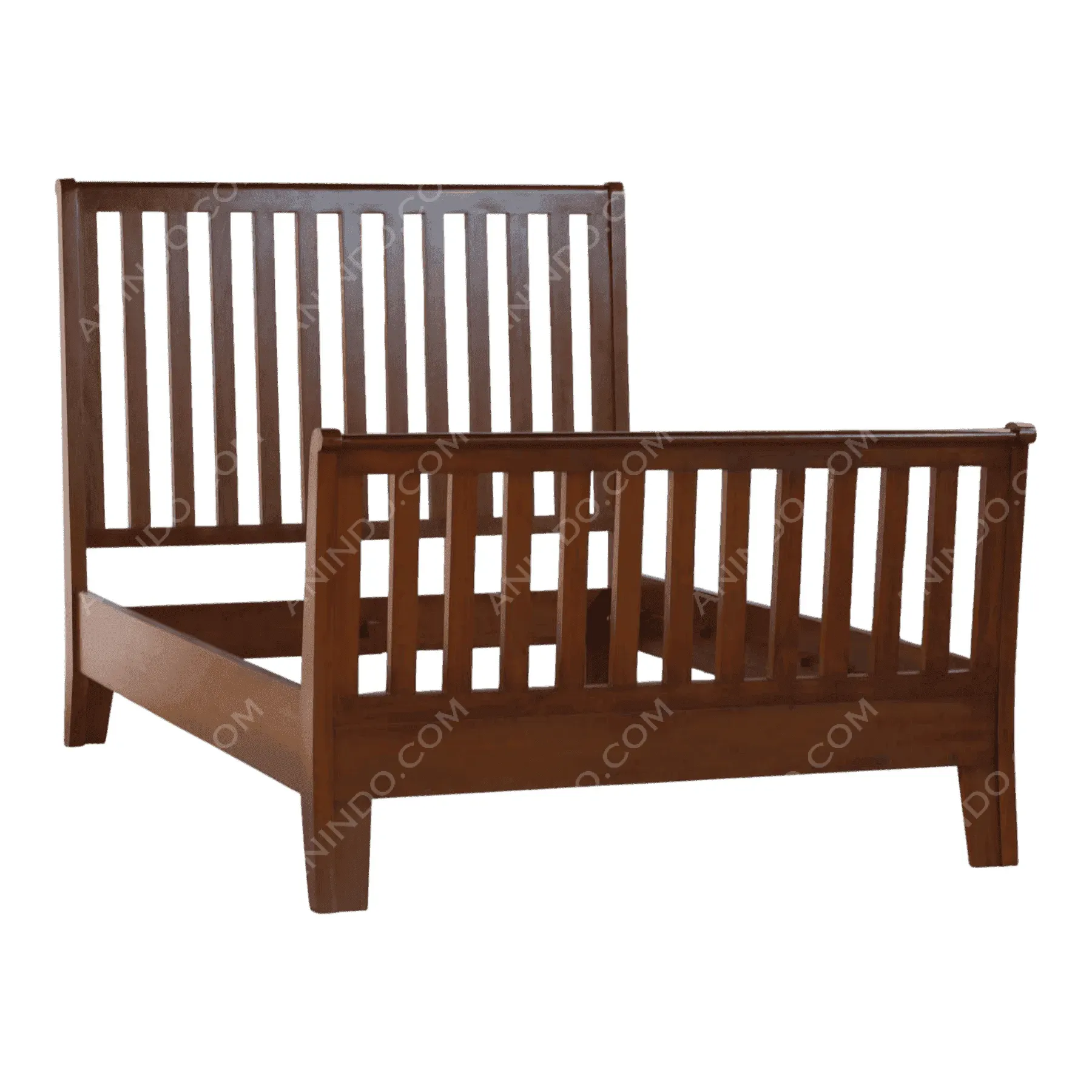 Wooden slatted bed frame with headboard and footboard